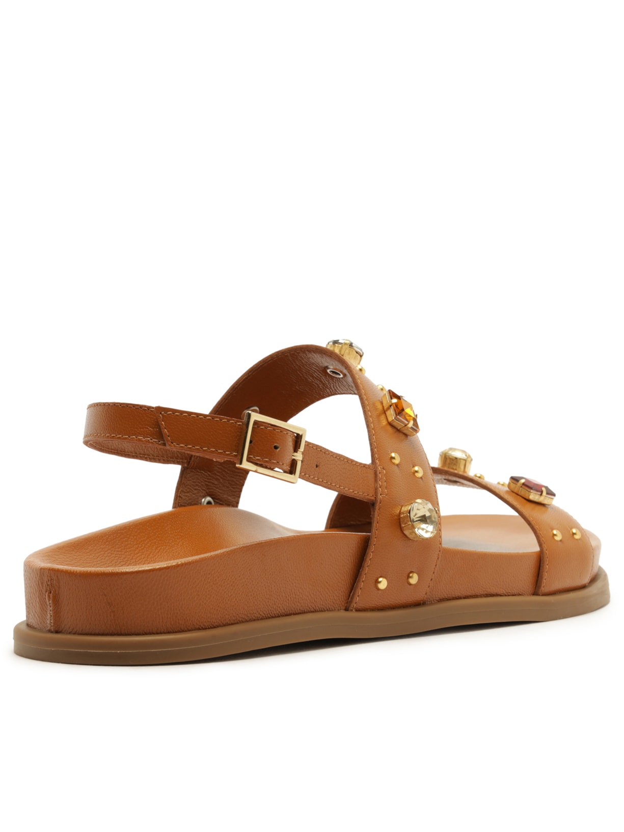 Sandália Feminina Papete Couro Mix Pedrarias Marrom Arezzo