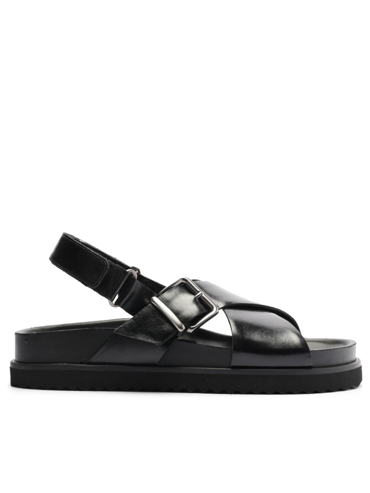 Sandália Feminina Papete Couro Tiras Cruzadas - Preto