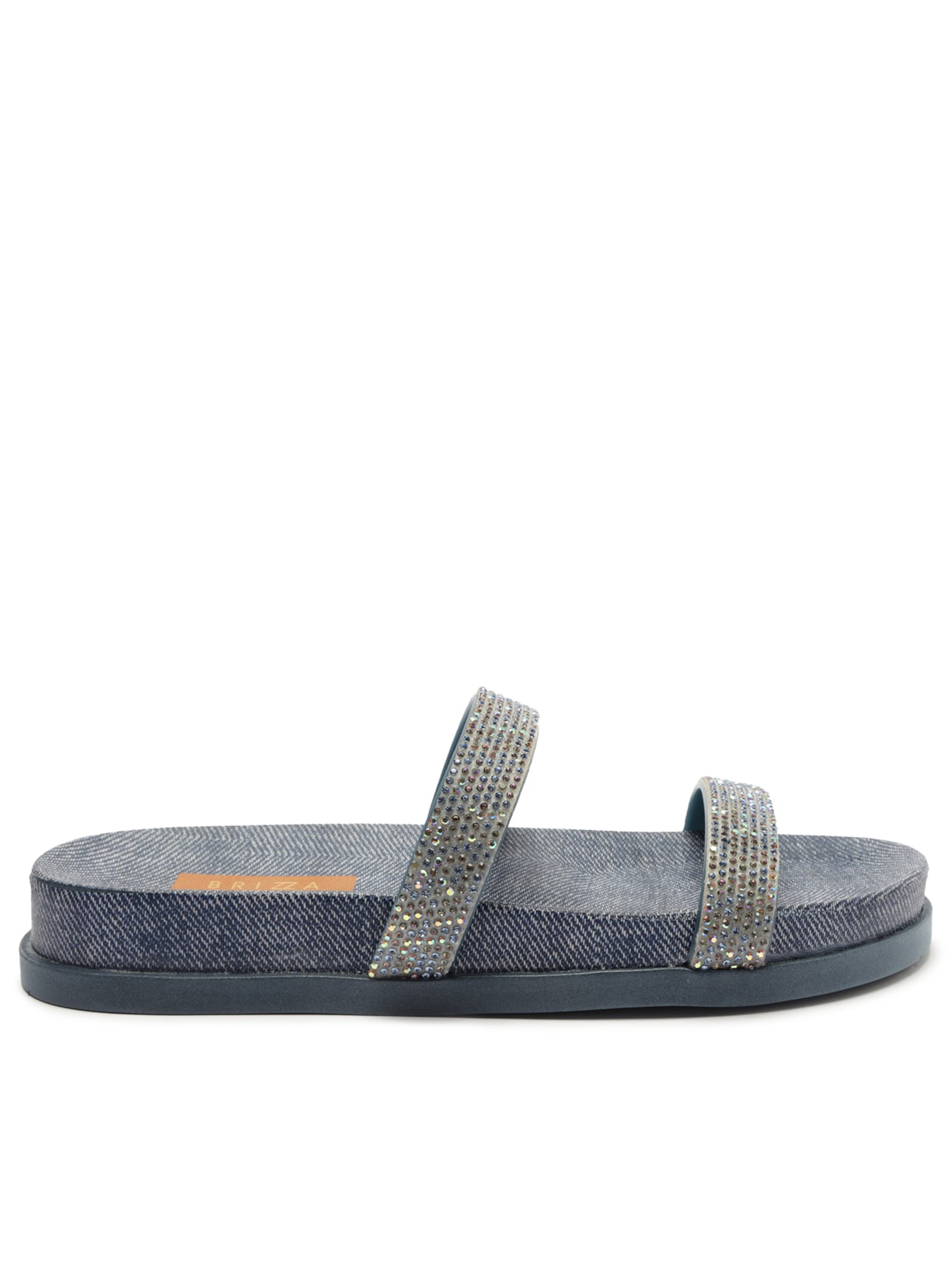 Sandália Feminina Papete Denim Strass Luna - Azul