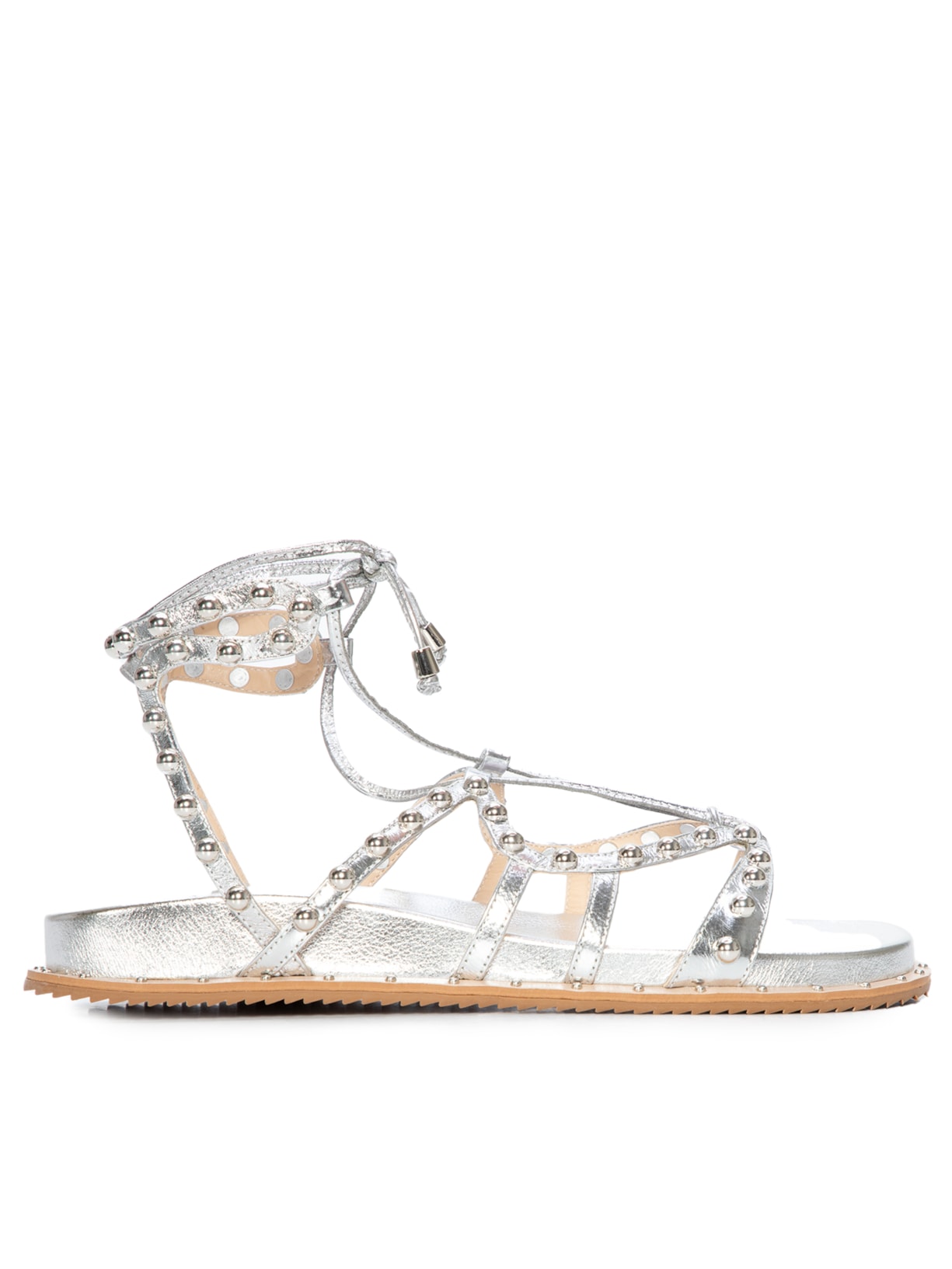 Sandália Feminina Papete Em Couro Com Amarração - Prata