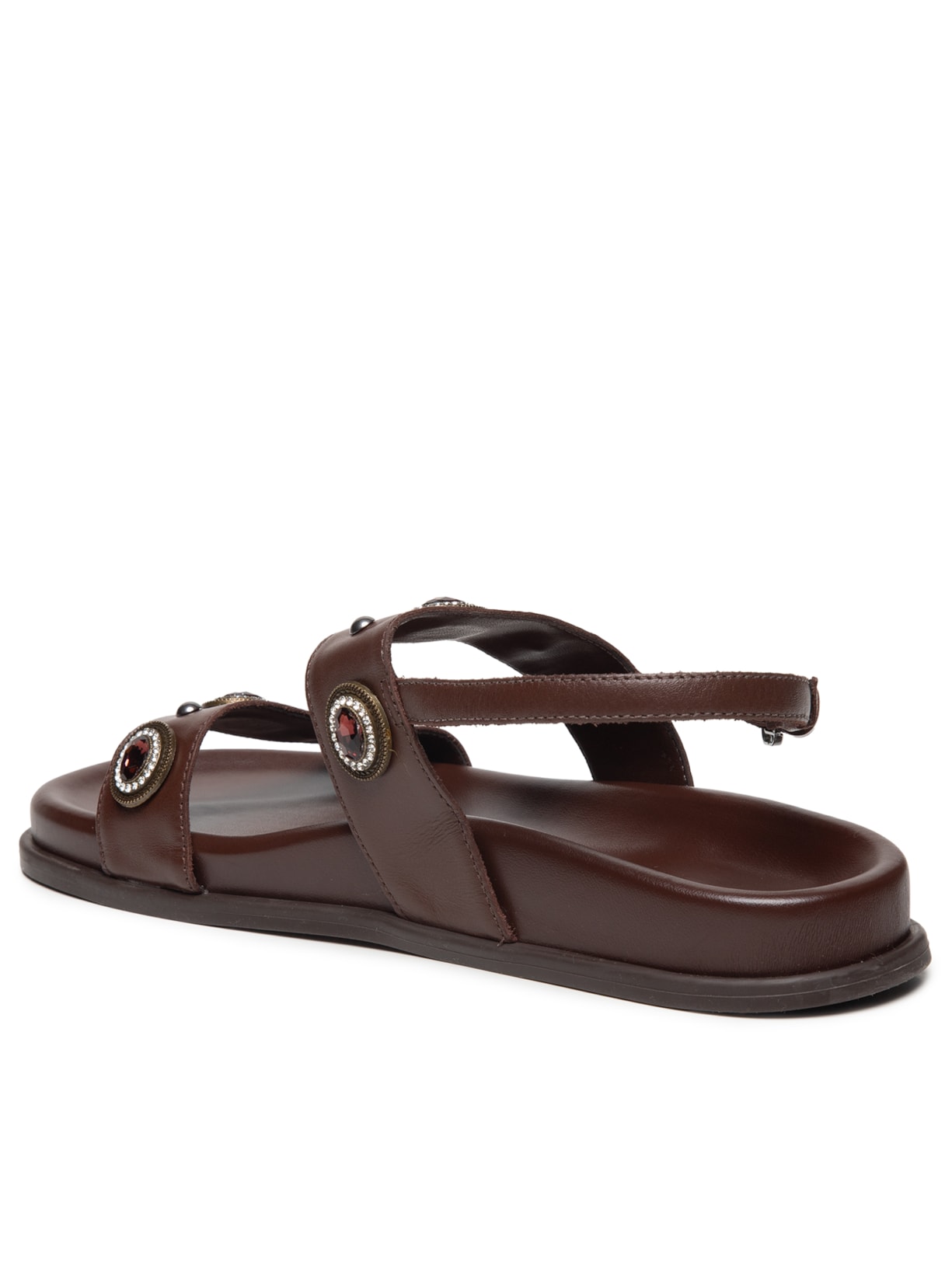 Sandália Feminina Papete Escuro Couro Pedrarias Marrom Arezzo