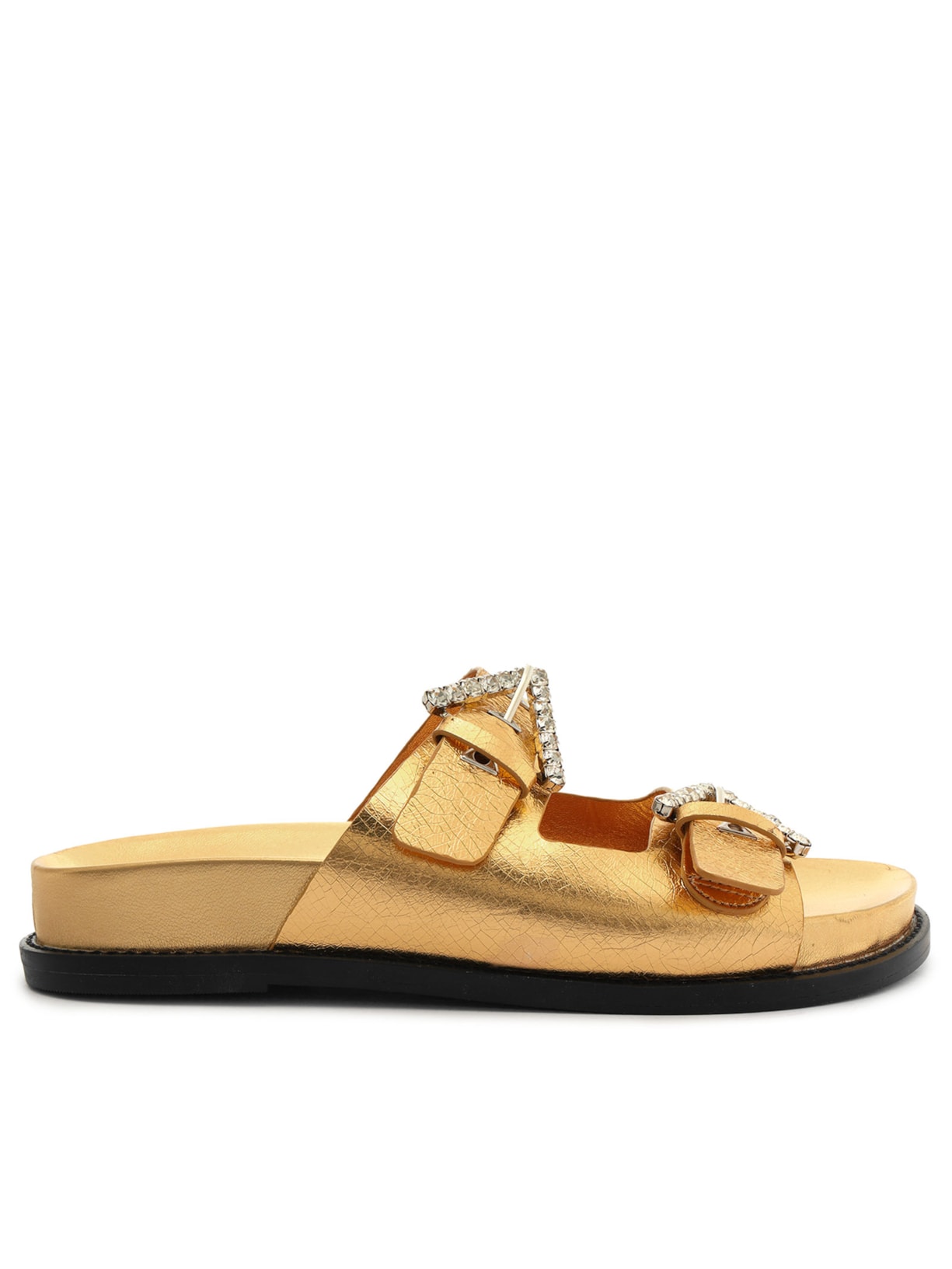 Sandália Feminina Papete Fivela Couro - Dourado