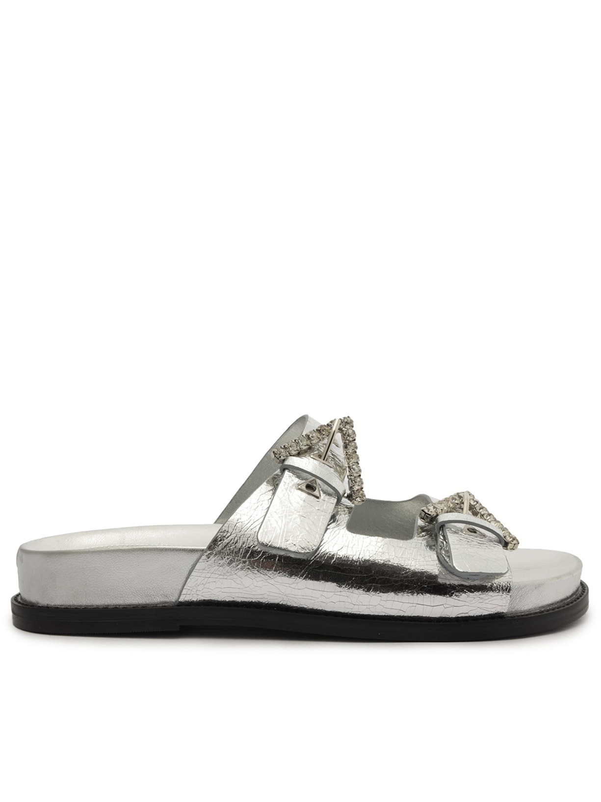 Sandália Feminina Papete Fivela Couro - Prata