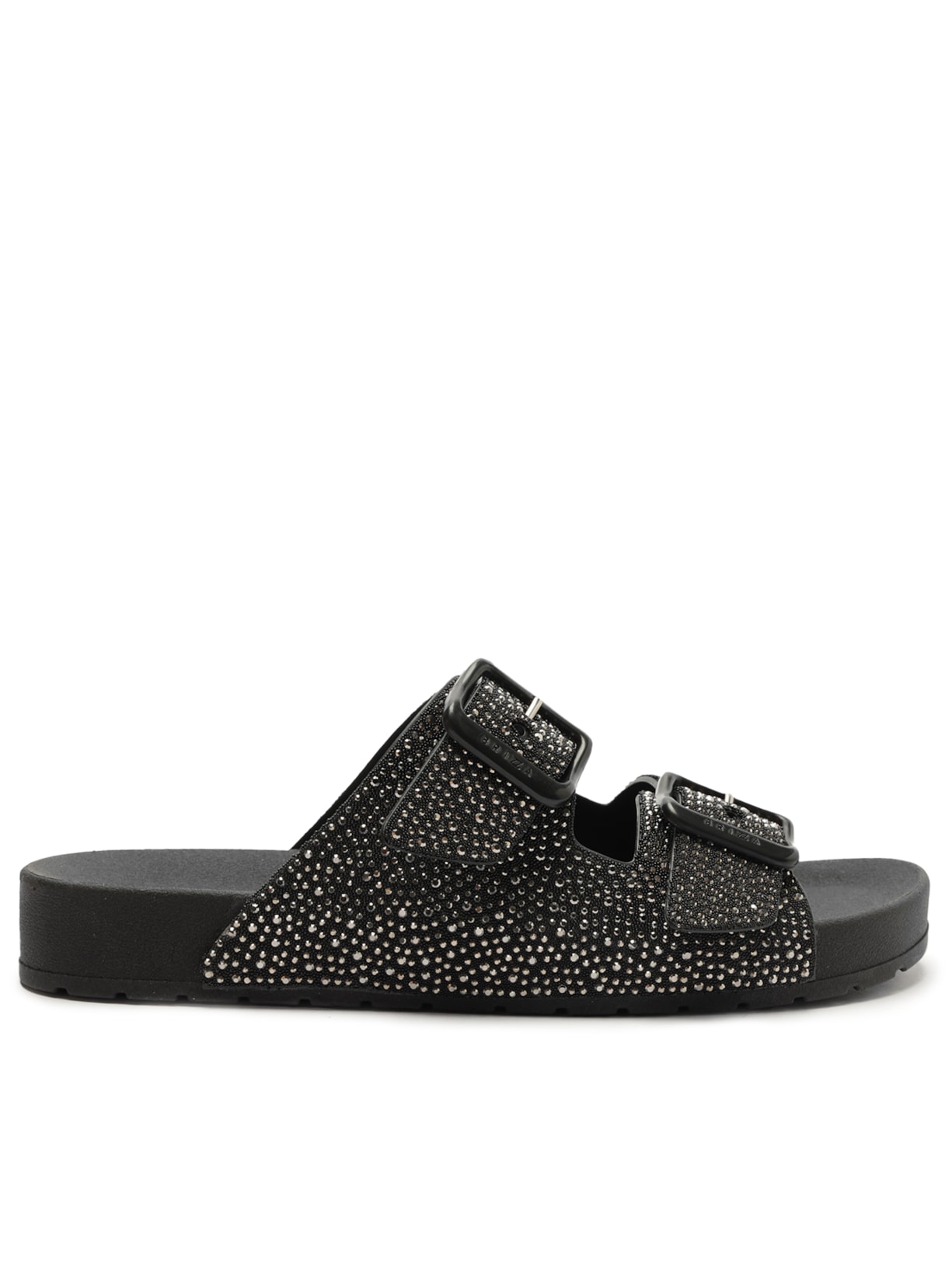 Sandália Feminina Papete Fivelas Strass - Preto