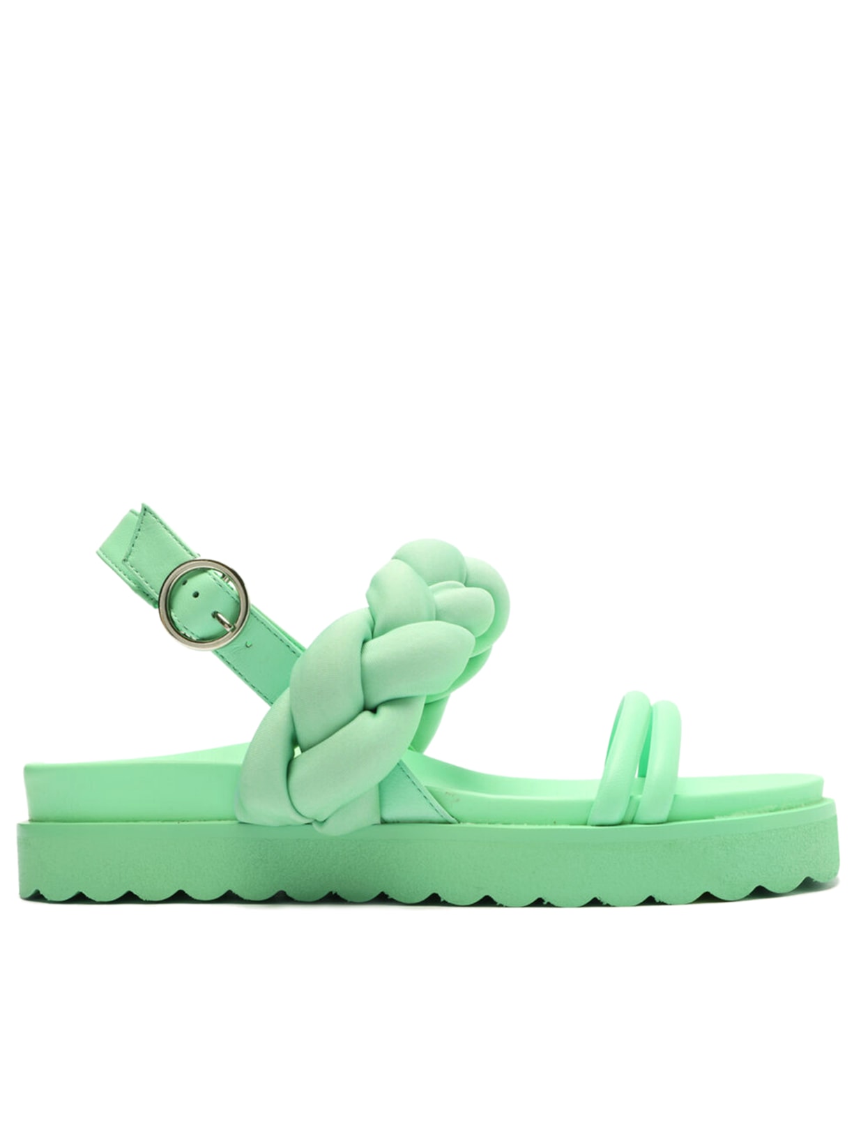 Sandália Feminina Papete Flatform Nylon Trança - Verde