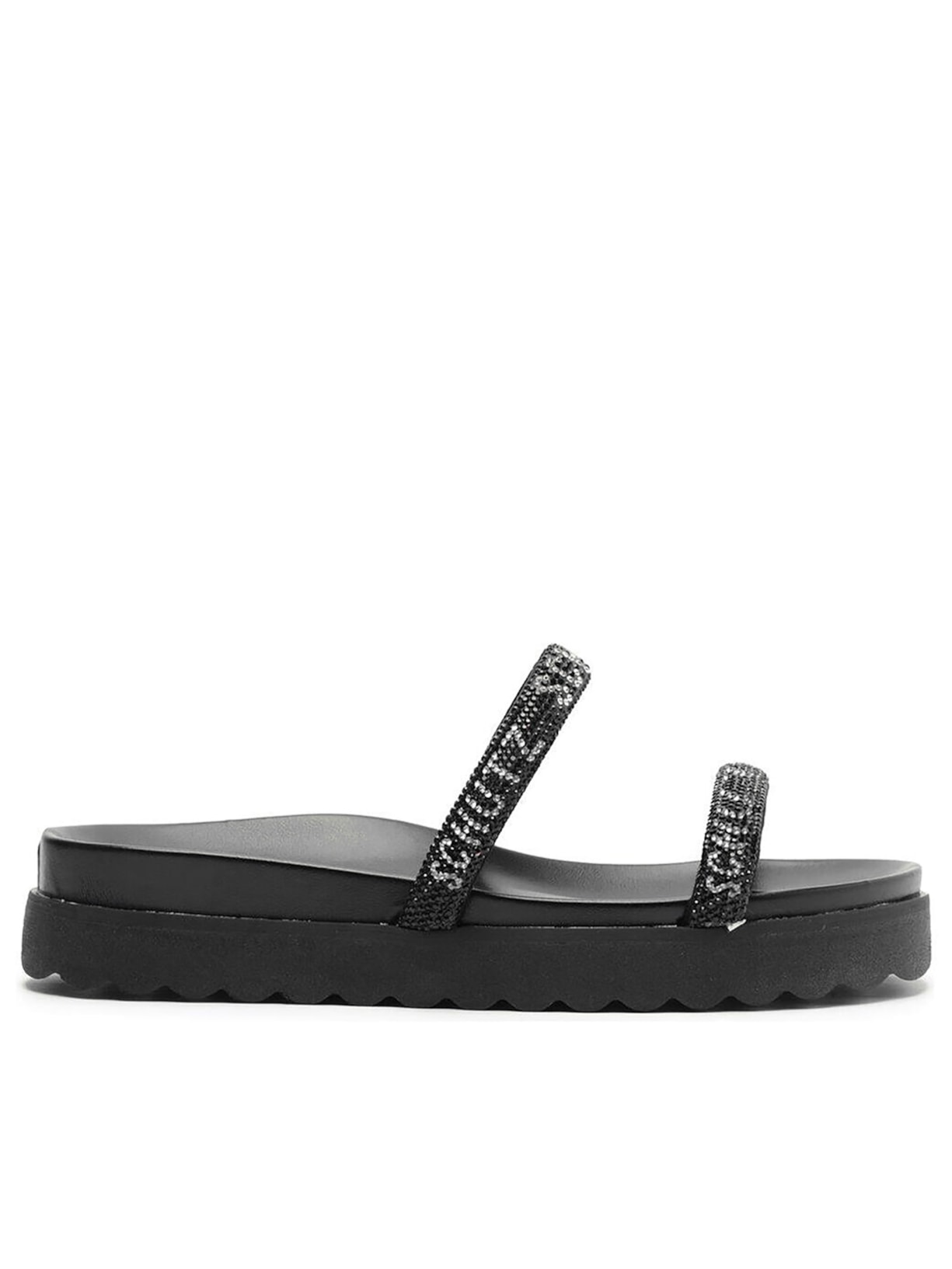 Sandália Feminina Papete Logo Pedraria - Preto