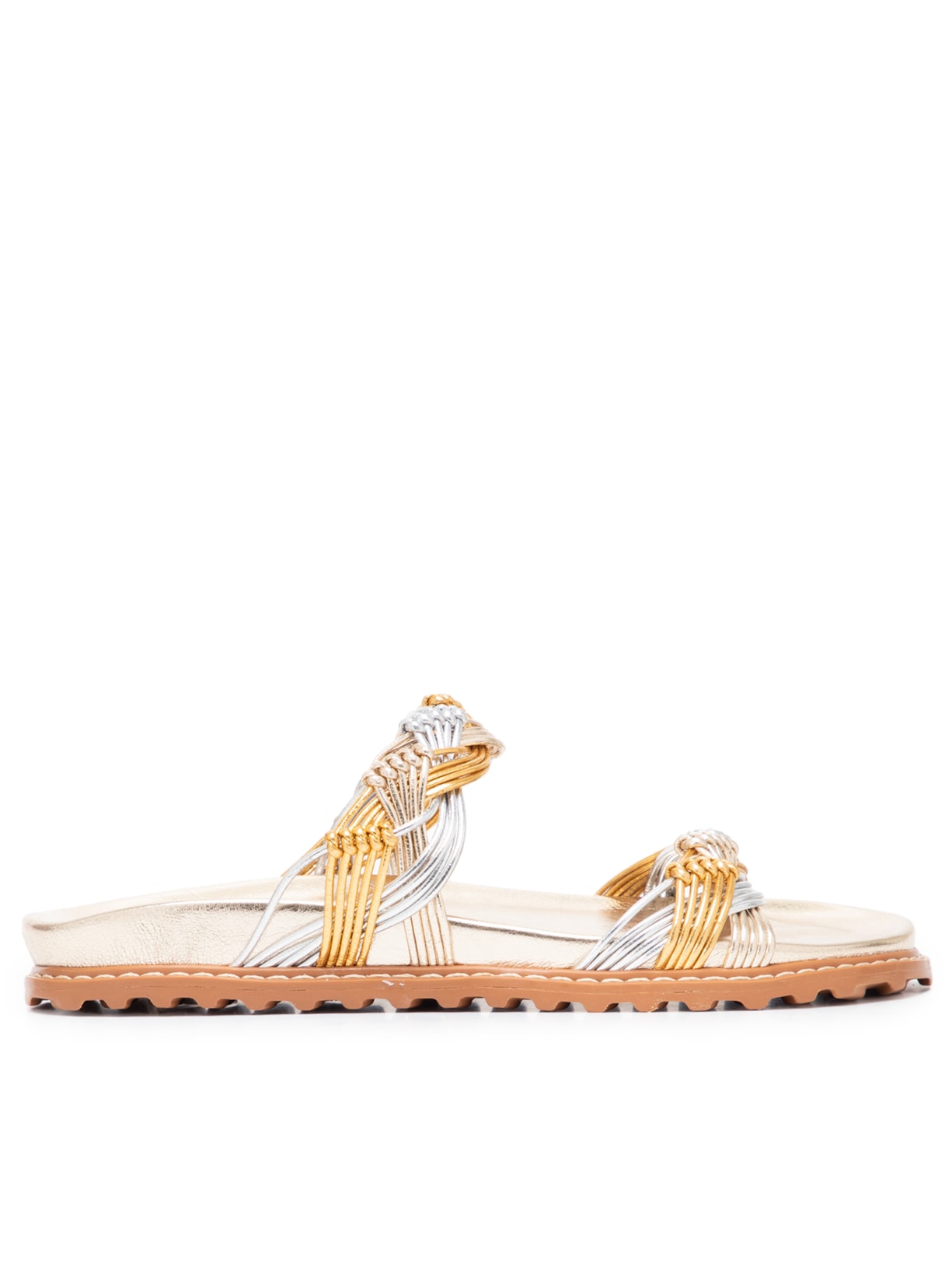 Sandália Feminina Papete Multitiras Tressê - Dourado