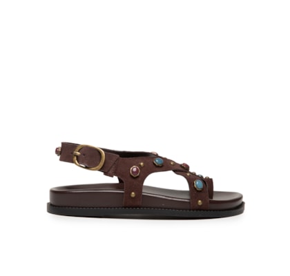 Sandália Feminina Papete Pedras - Marrom