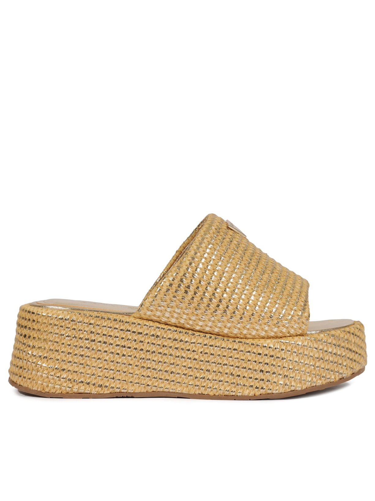 Sandália Feminina Papete Plataforma Ráfia Natural Dourado Schutz