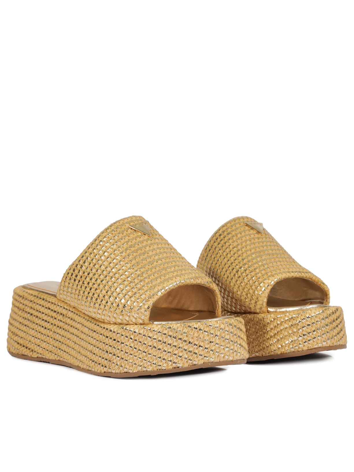 Sandália Feminina Papete Plataforma Ráfia Natural Dourado Schutz