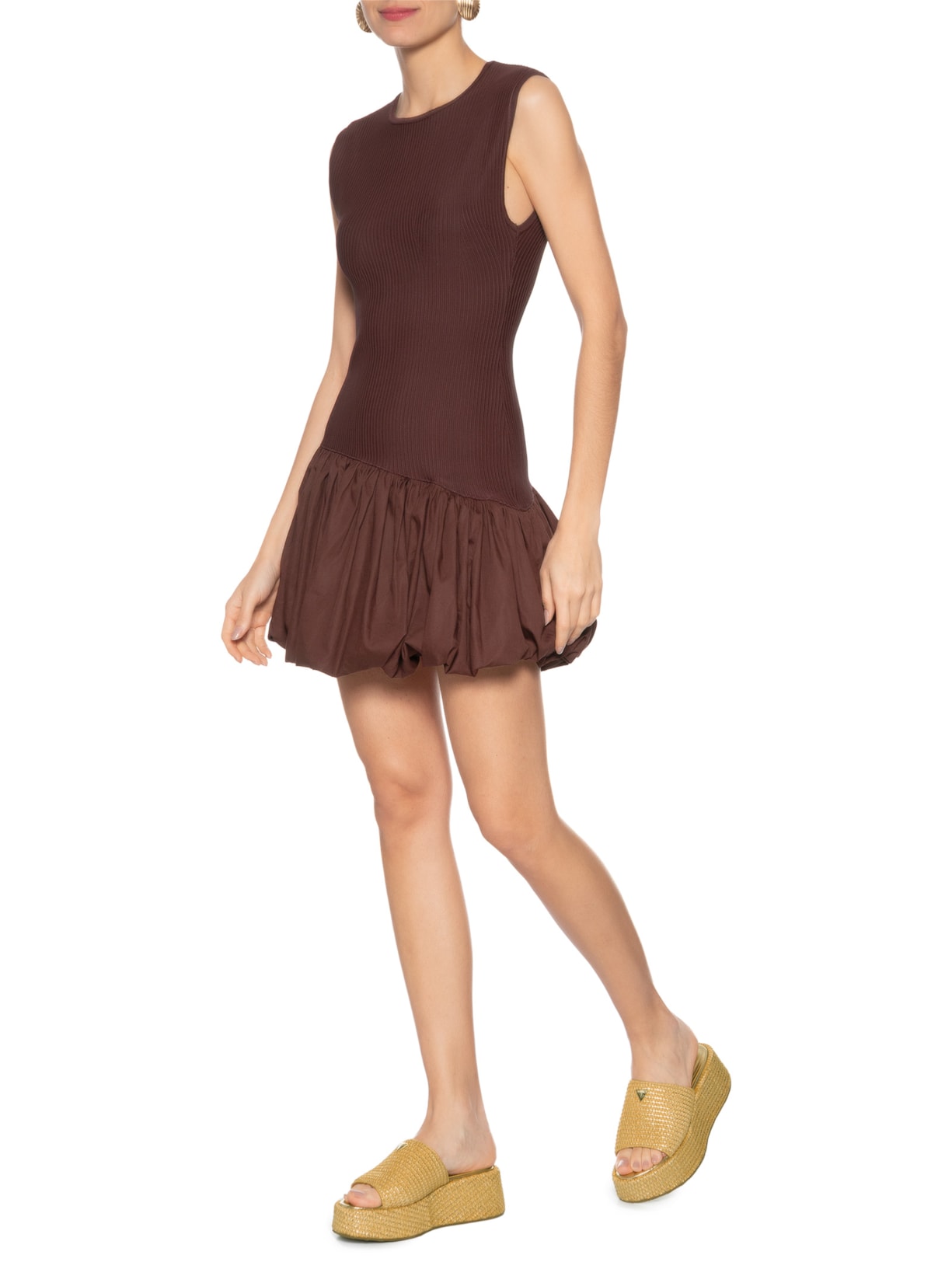 Sandália Feminina Papete Plataforma Ráfia Natural Dourado Schutz