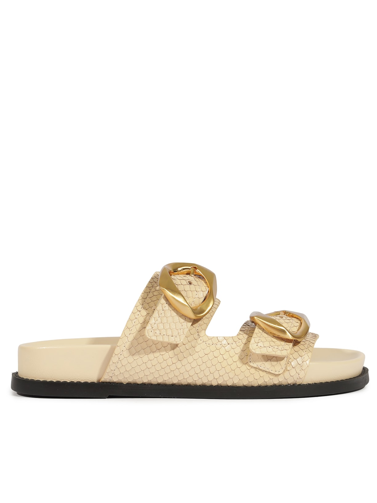 Sandália Feminina Papete Slide Olga Sporty Couro - Bege