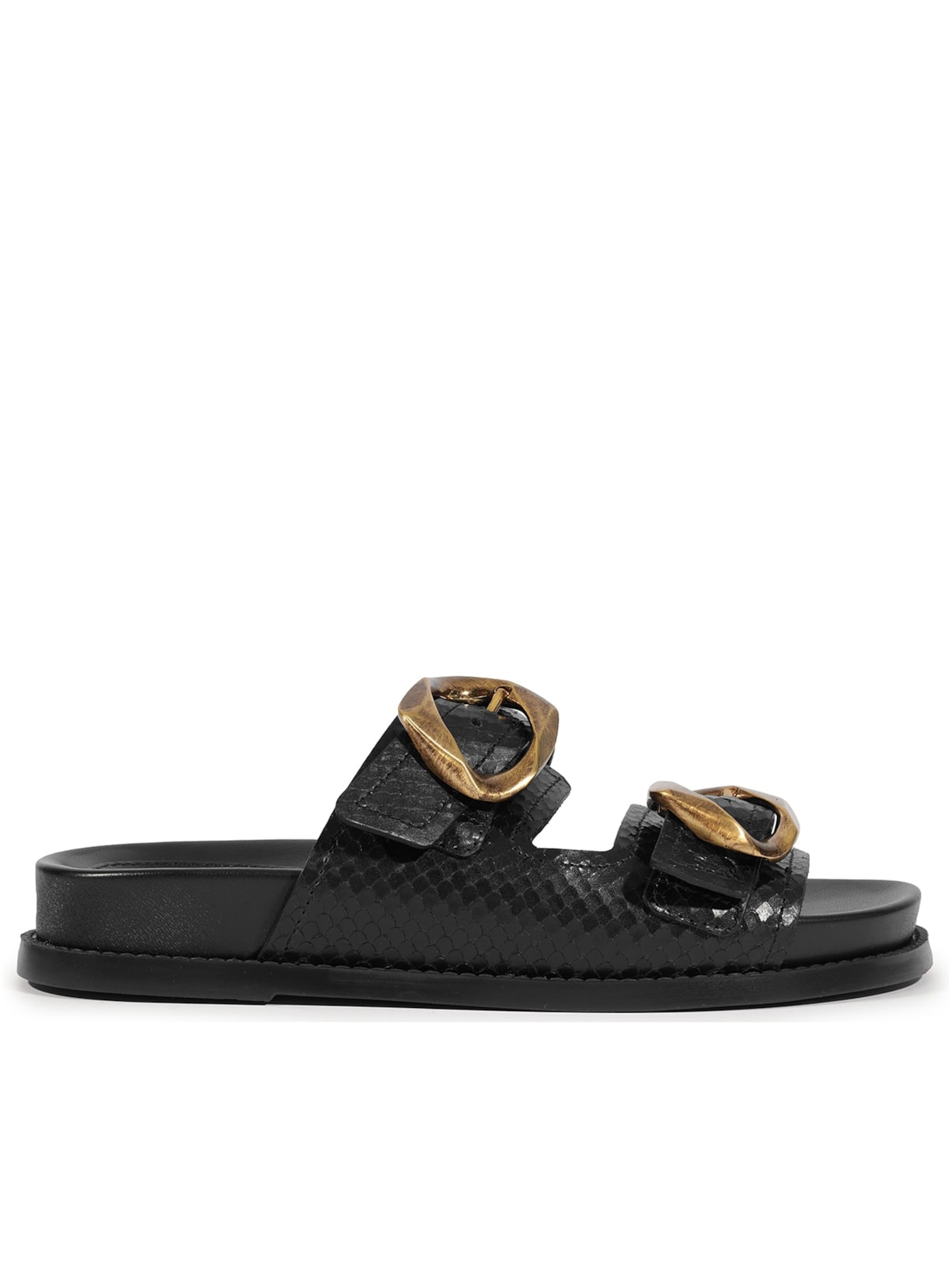 Sandália Feminina Papete Slide Olga Sporty Couro - Preto