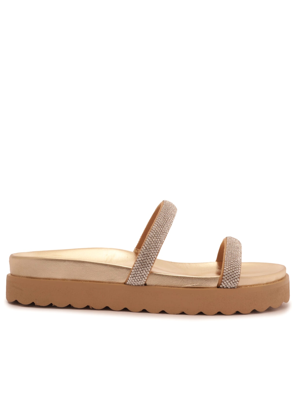 Sandália Feminina Papete Sparks Tiras Brilho - Dourado