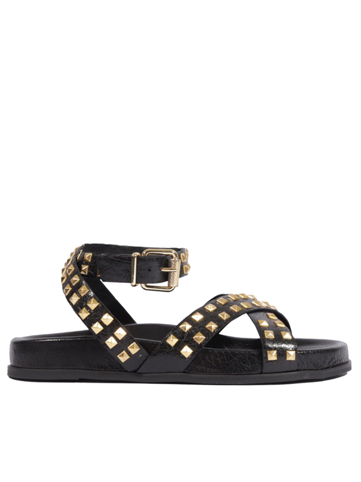 Sandália Feminina Papete Studs Carolla Couro Preto Schutz