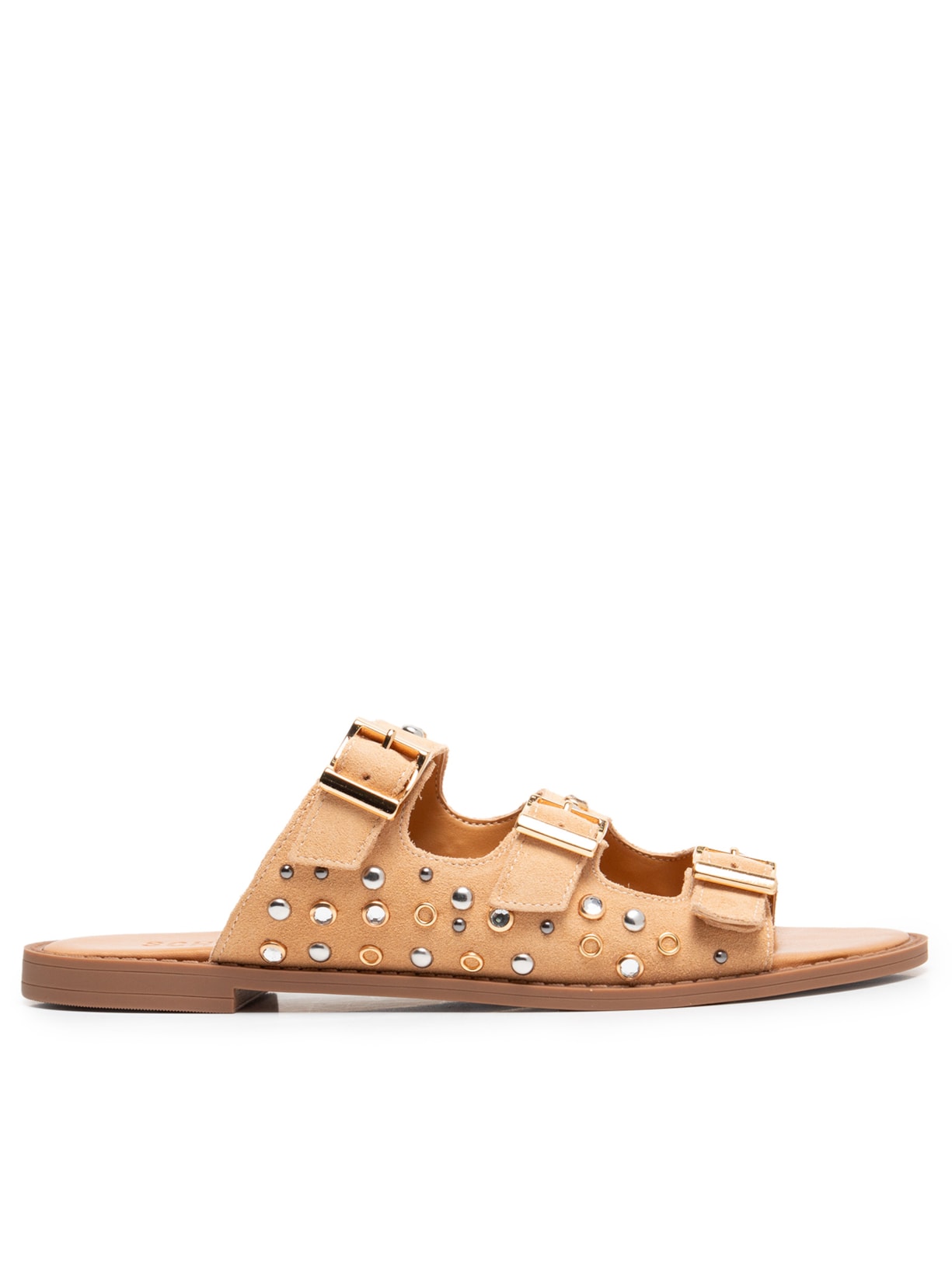 Sandália Feminina Papete Tiras Camurça - Bege