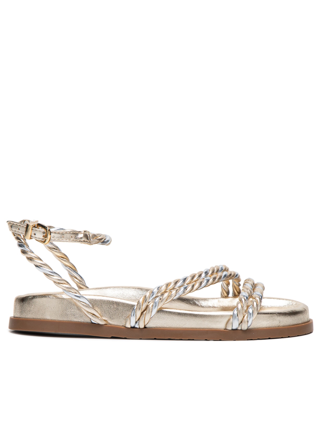 Sandália Feminina Papete Tiras Tramadas - Dourado