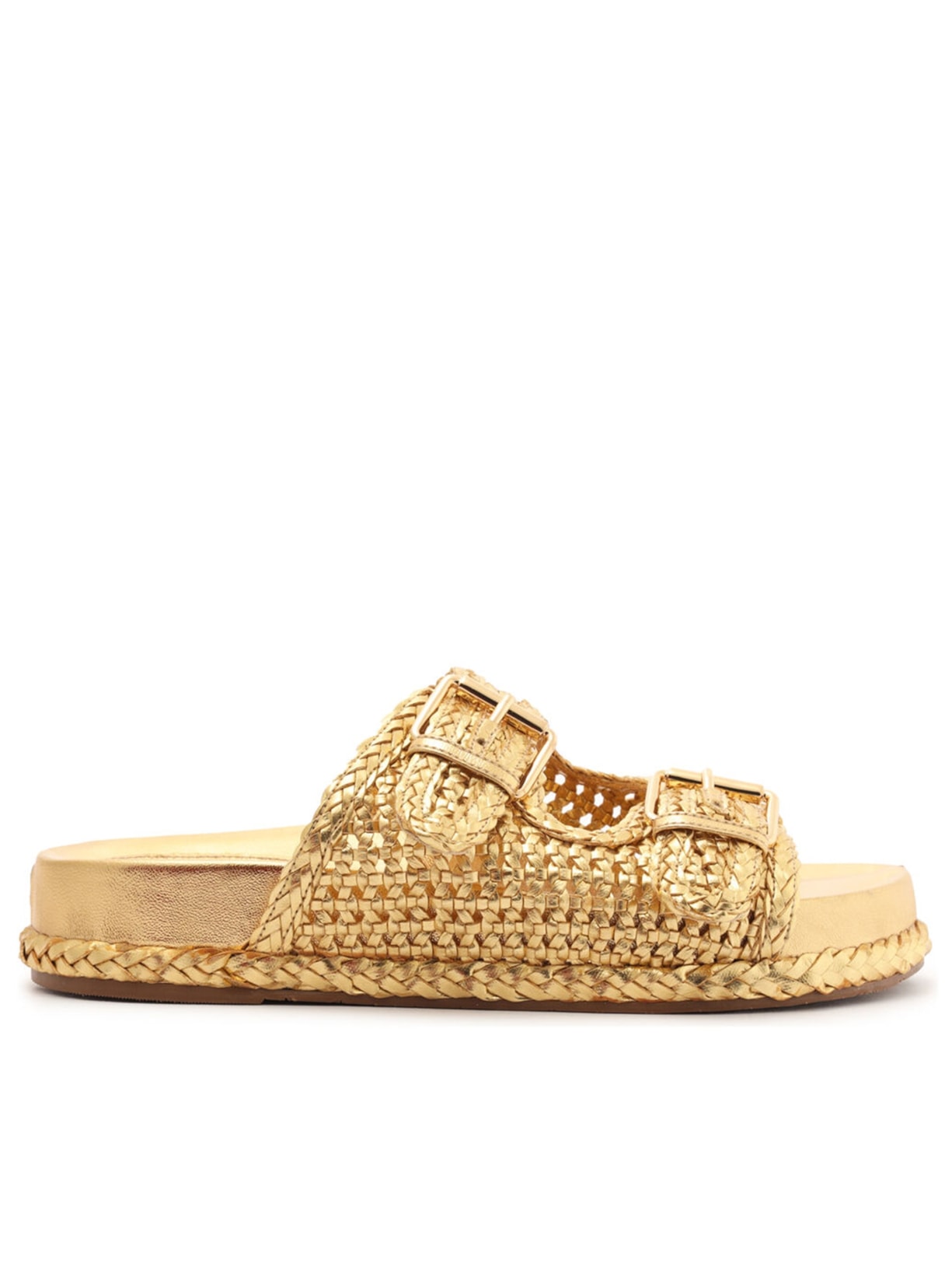 Sandália Feminina Papete Tramada Fivelas - Dourado