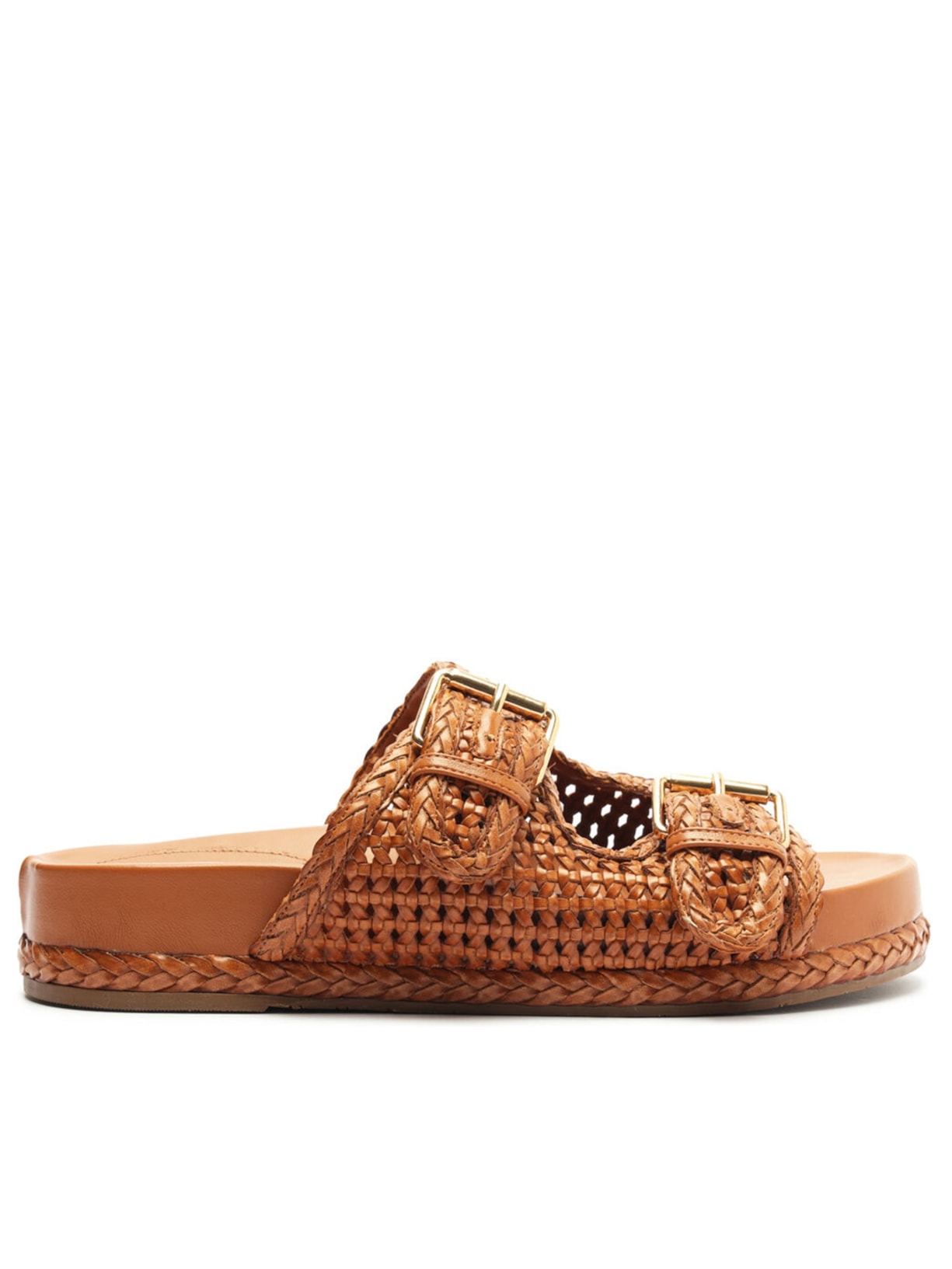 Sandália Feminina Papete Tramada Fivelas - Marrom