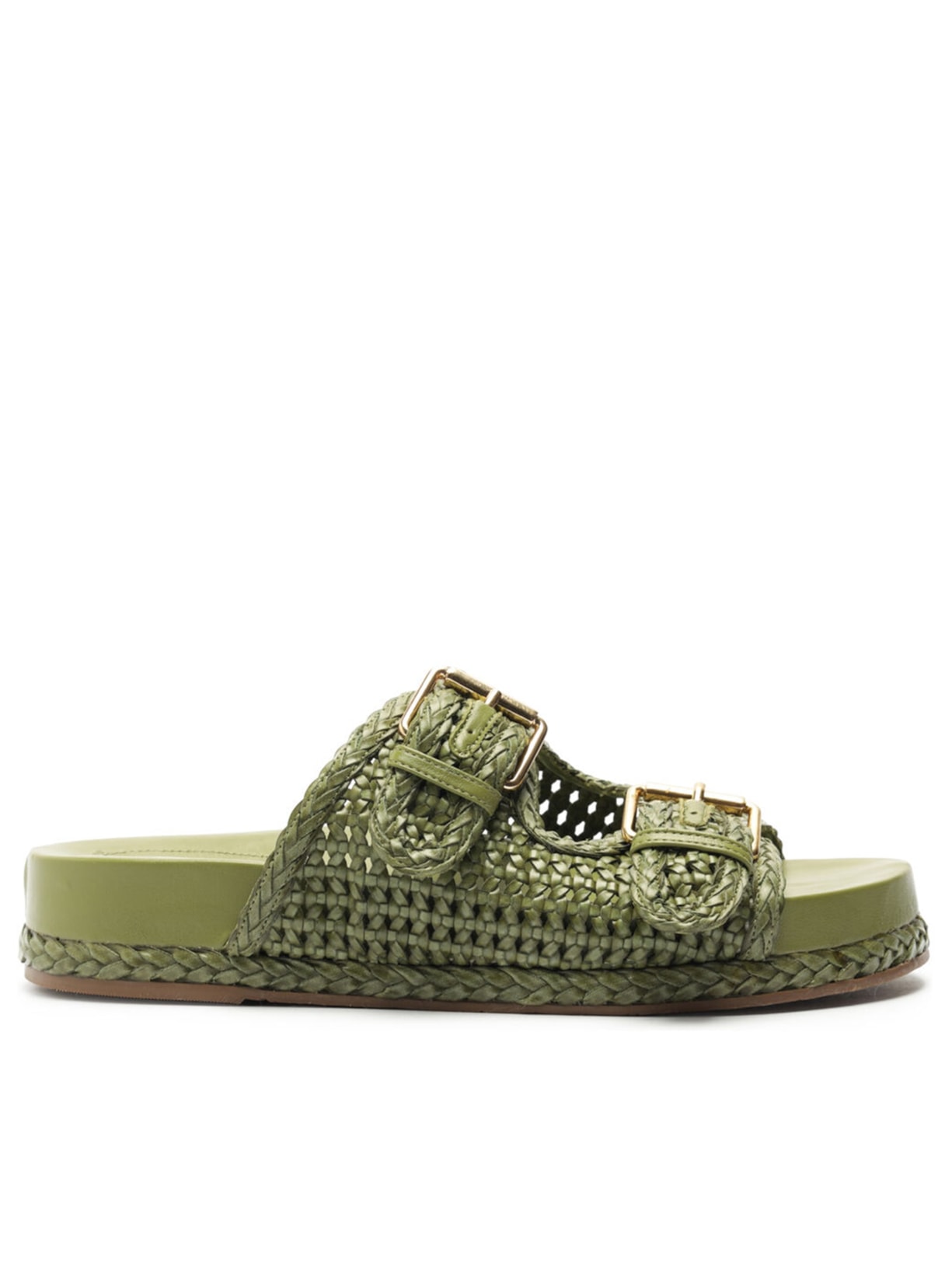 Sandália Feminina Papete Tramada Fivelas - Verde