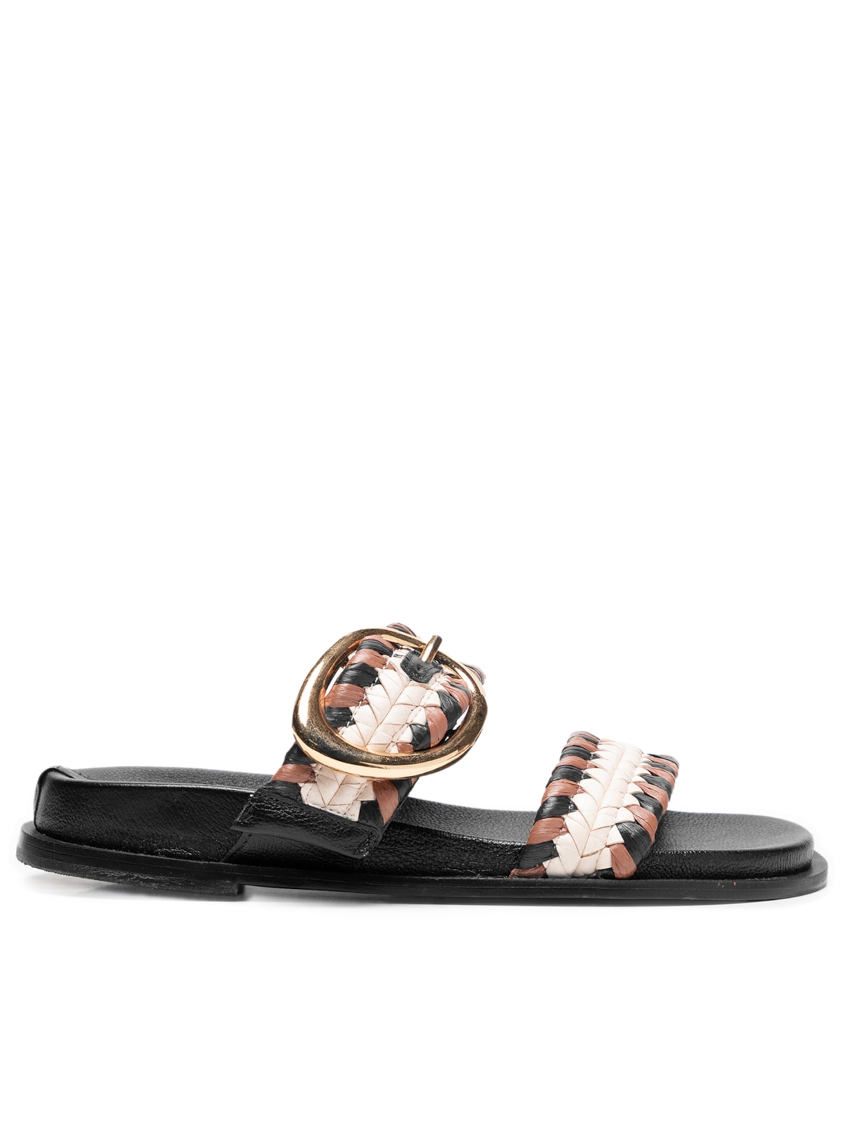 Sandália Feminina Papete Tressê Fivela - Preto