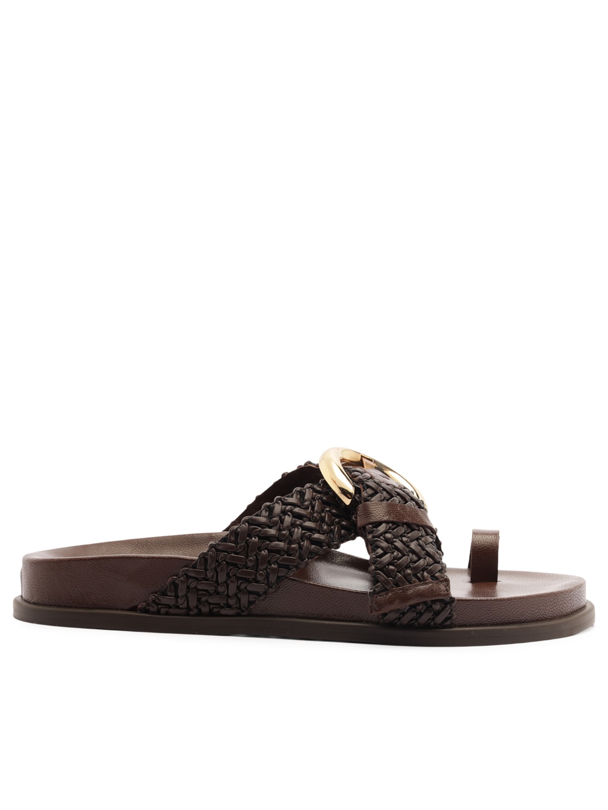 Sandália Feminina Papete Tressê Fivela Redonda - Marrom