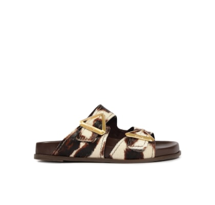 Sandália Feminina Papete Triangle Couro - Animal Print