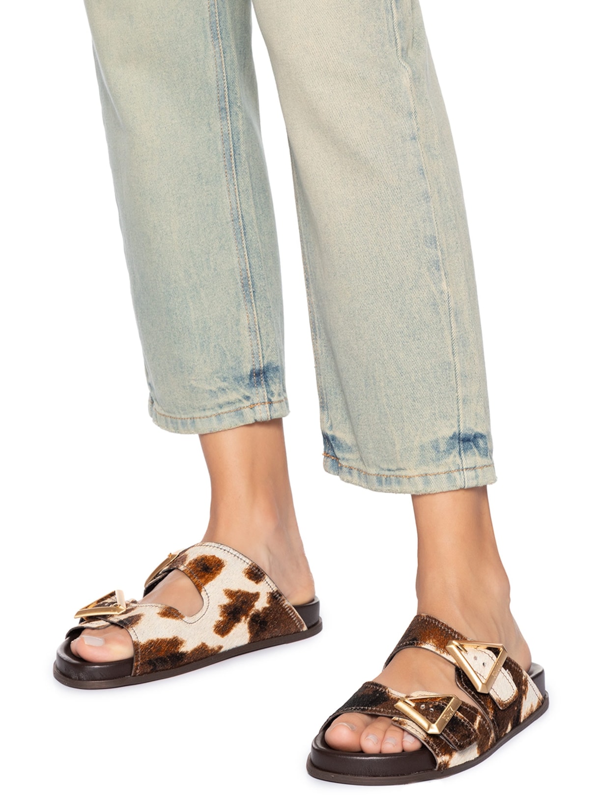 Sandália Feminina Papete Triangle Couro Animal Print Schutz