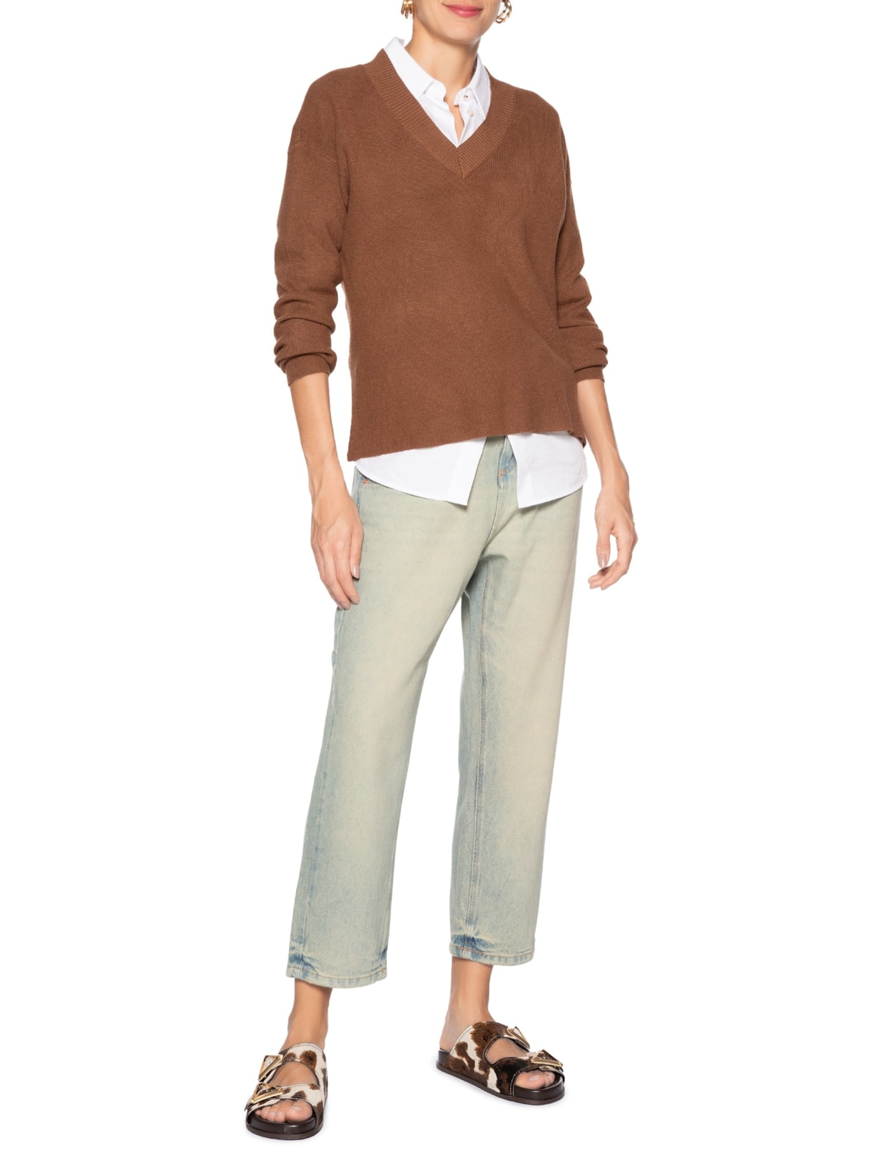 Sandália Feminina Papete Triangle Couro Animal Print Schutz