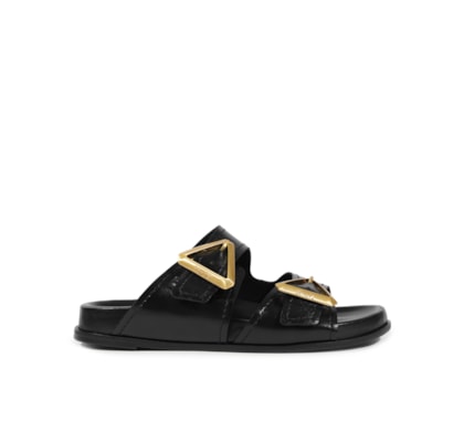 Sandália Feminina Papete Triangle Couro - Preto