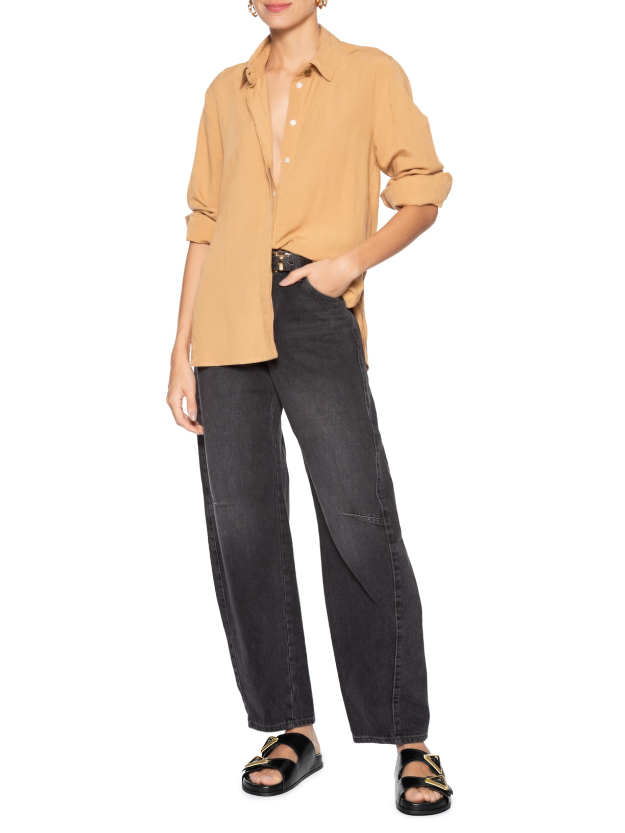 Sandália Feminina Papete Triangle Couro Preto Schutz