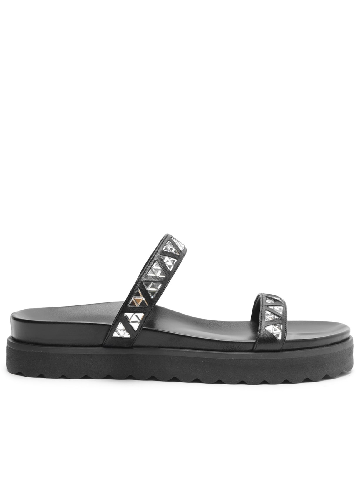 Sandália Feminina Papete Triangle Glam Couro - Preto