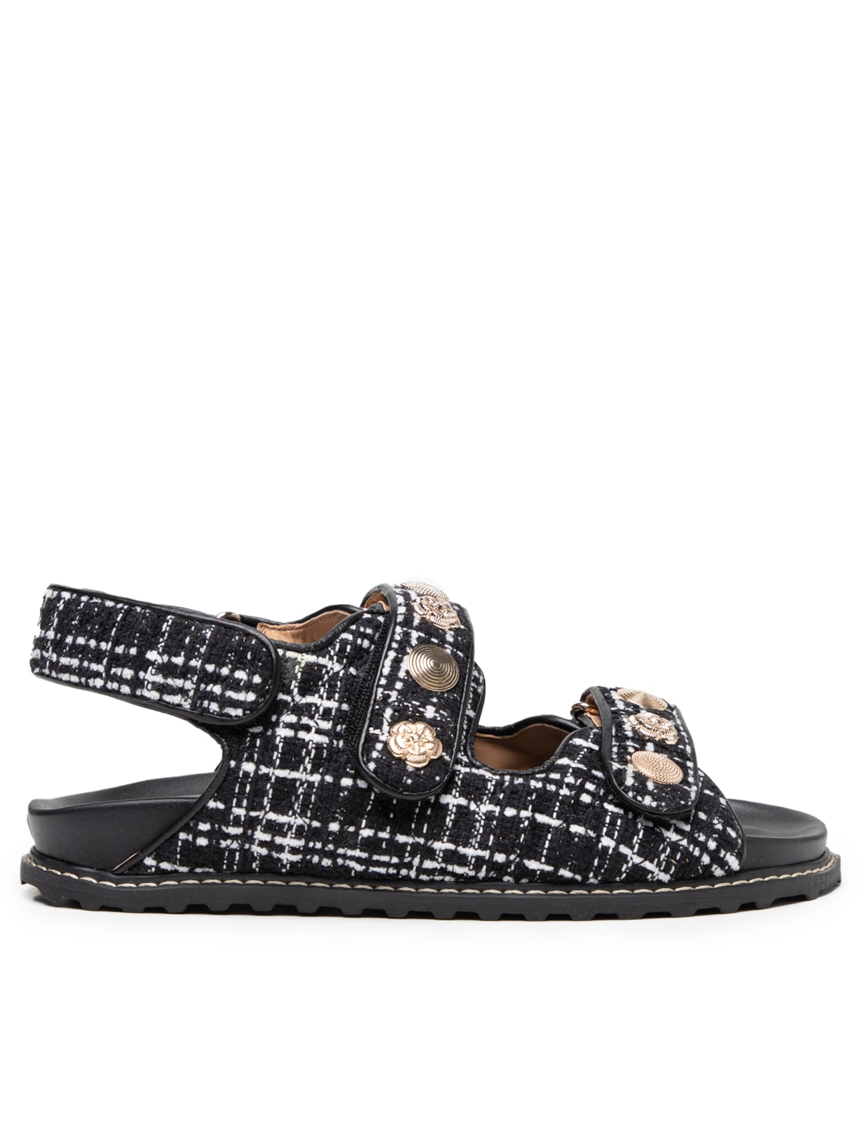 Sandália Feminina Papete Tweed - Preto