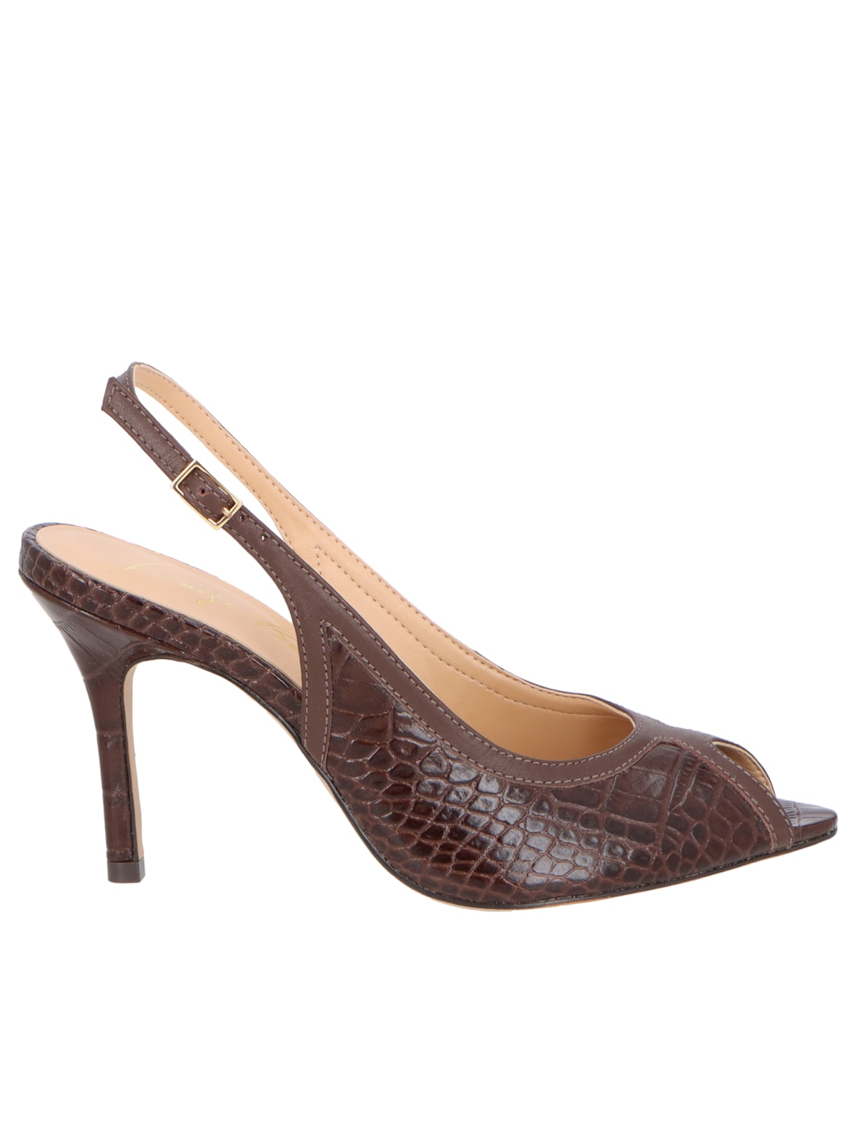 Sandália Feminina Peep Toe Salto Alto Couro Marrom Luiza Barcelos