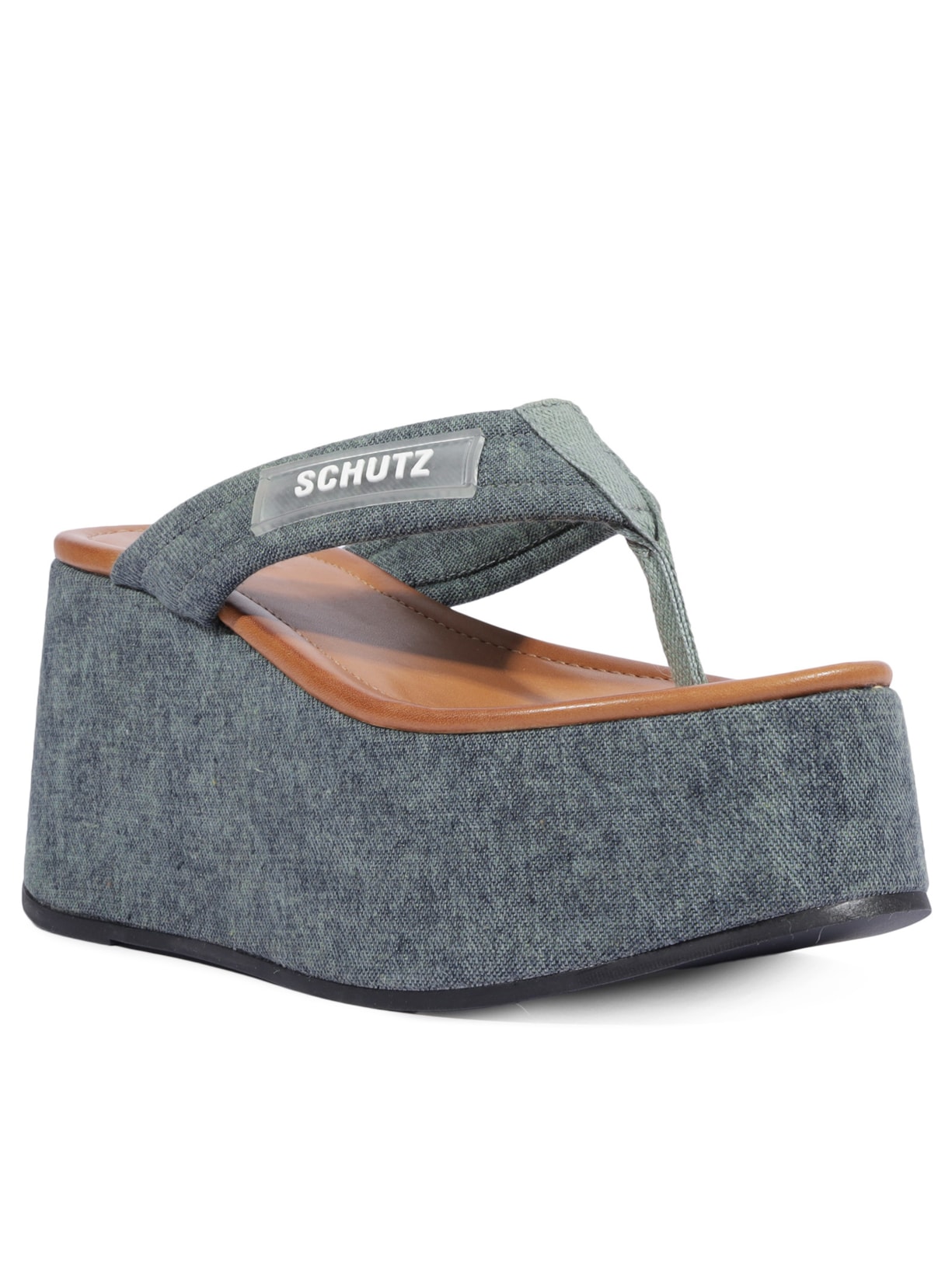 Sandália Feminina Plataforma Bico Redondo Denim Verde Schutz