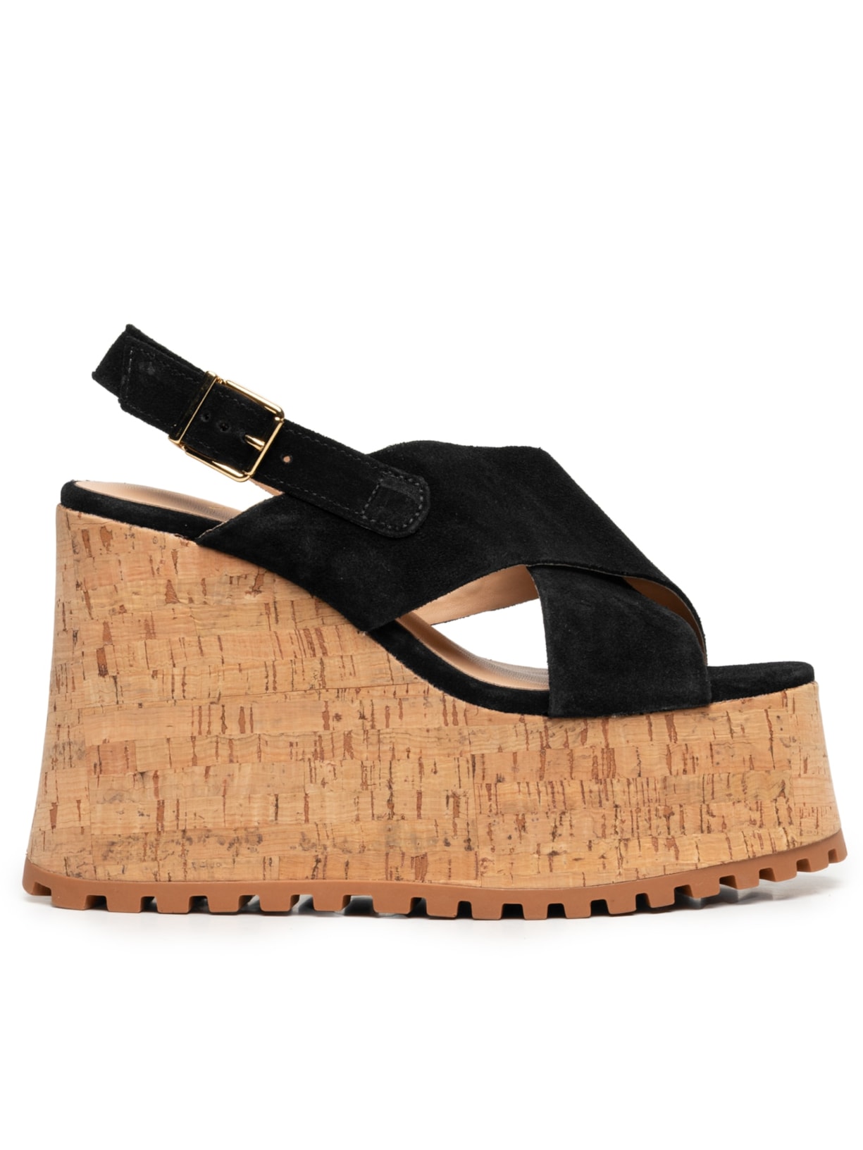 Sandália Feminina Plataforma Camurça - Preto