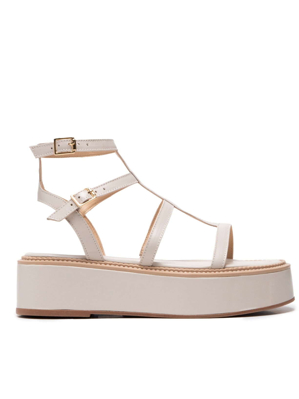 Sandália Feminina Plataforma Couro Com Tiras Finas - Off White