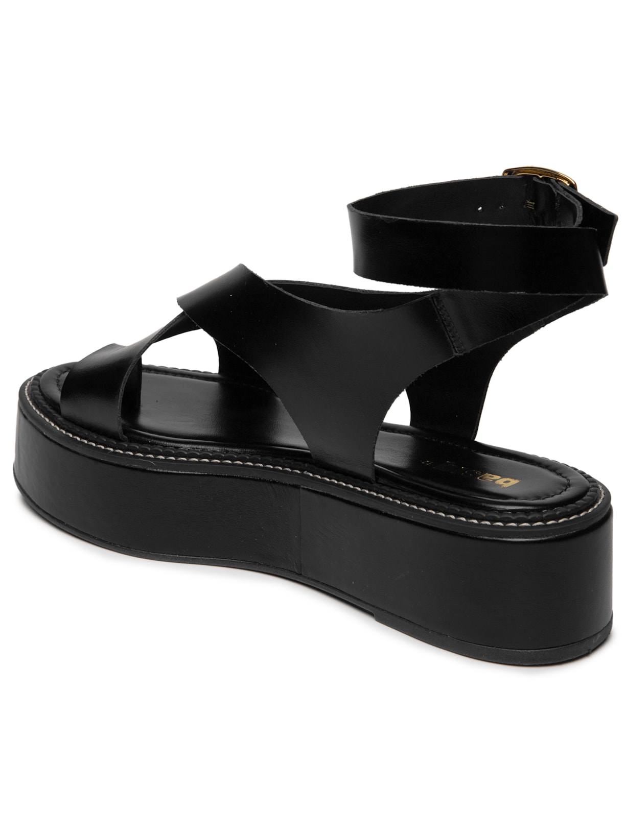 Sandália Feminina Plataforma Couro Com Tiras Preto Basiq