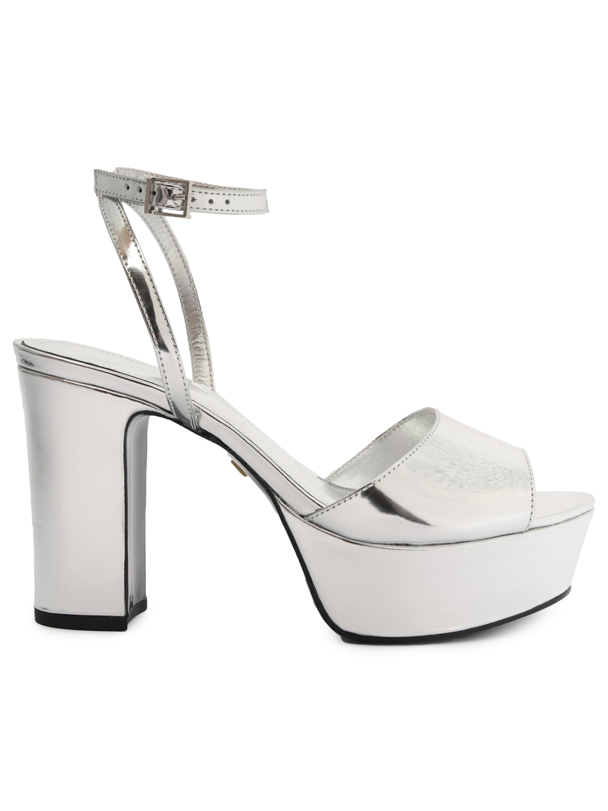 Sandália Feminina Plataforma Couro - Prata