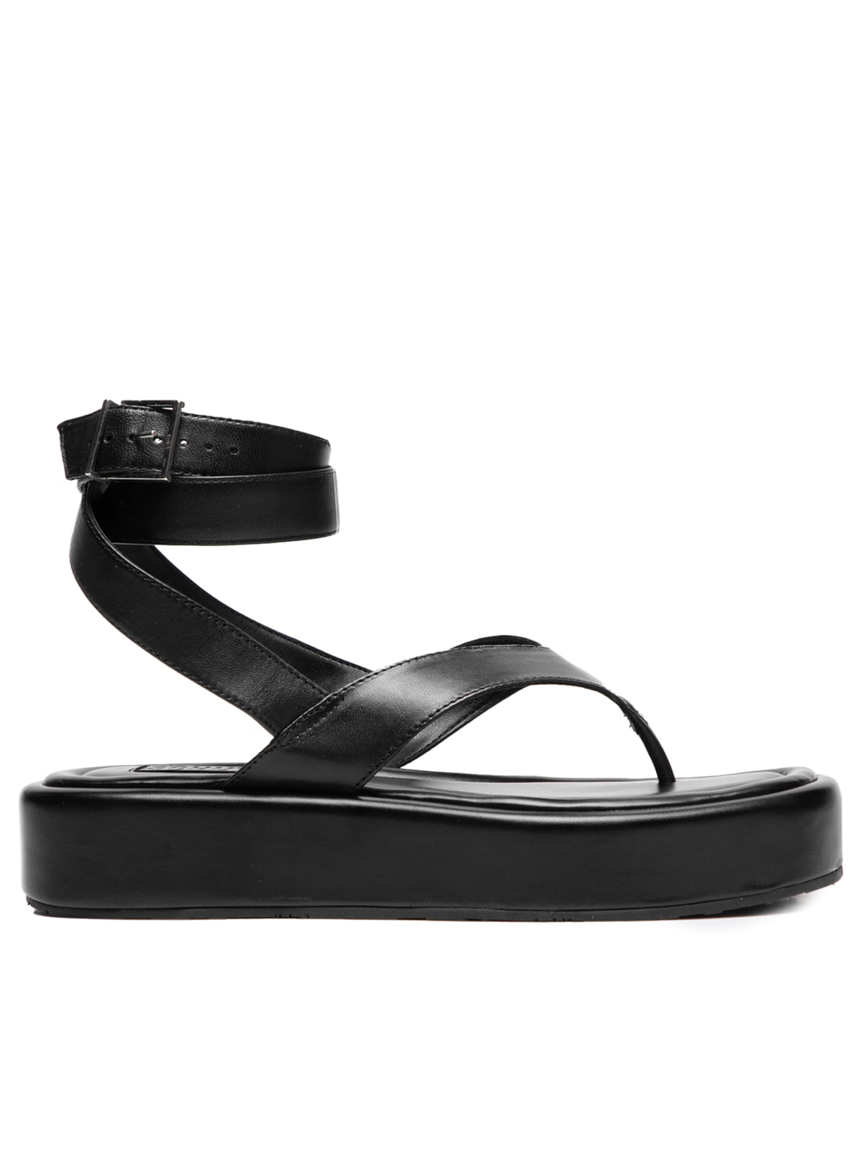 Sandália Feminina Plataforma Couro - Preto