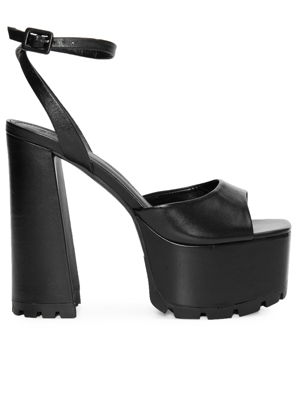 Sandália Feminina Plataforma Couro Salto Alto - Preto