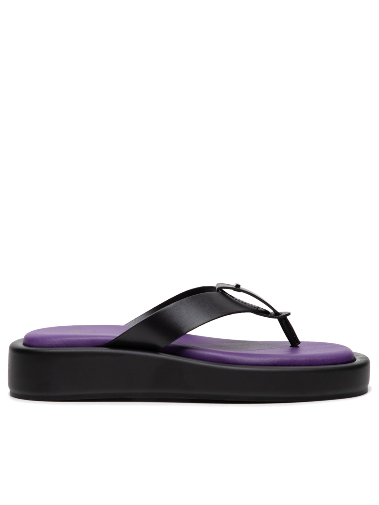 Sandália Feminina Plataforma De Couro Com Detalhes Da Marca - Preto