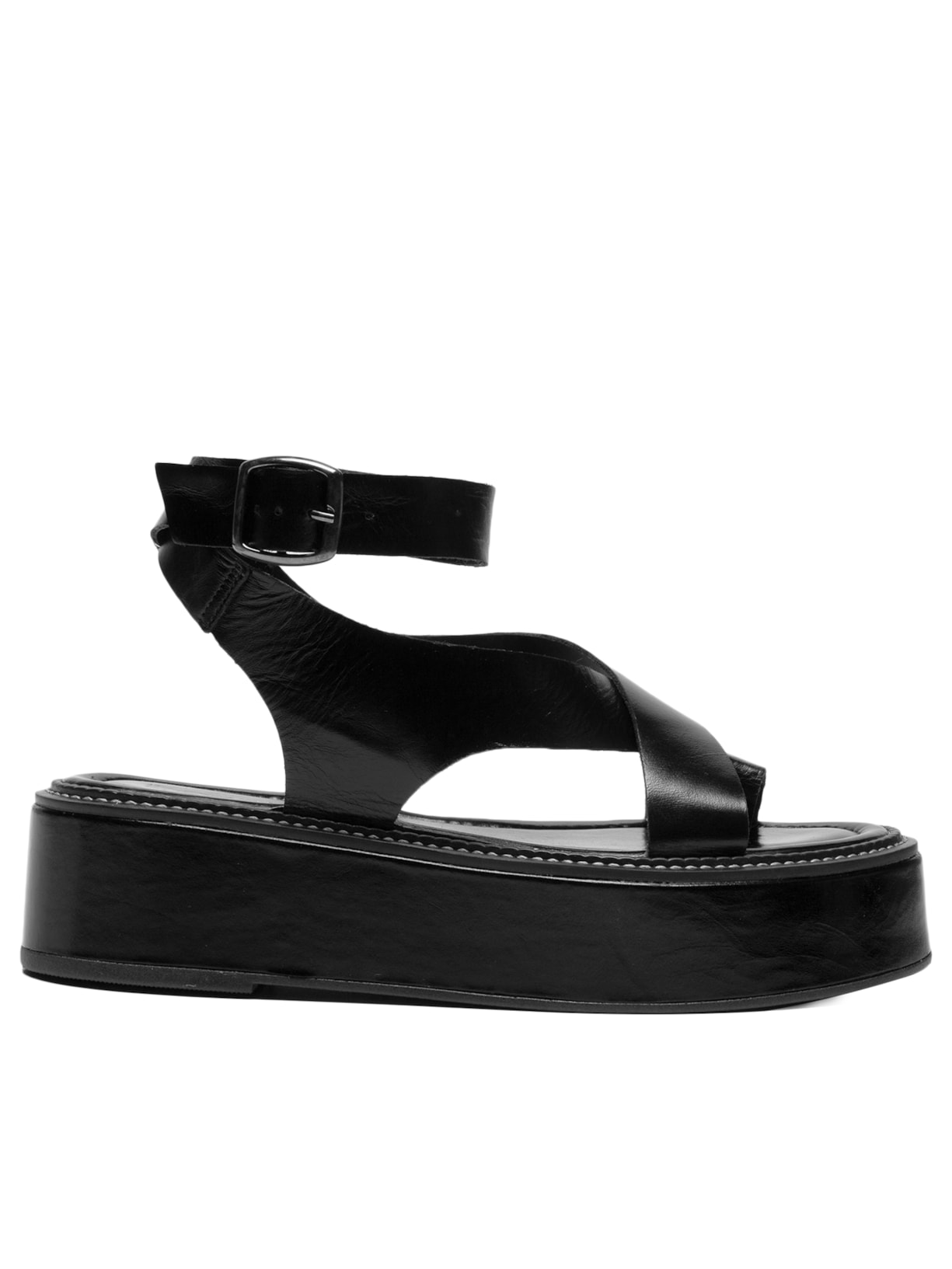 Sandália Feminina Plataforma Em Couro - Preto