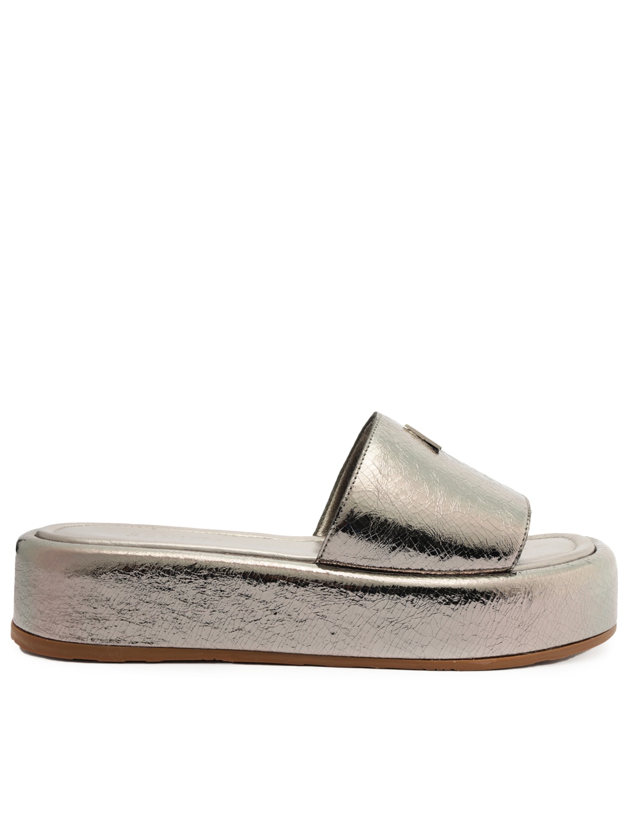 Sandália Feminina Plataforma Viena Couro - Prata