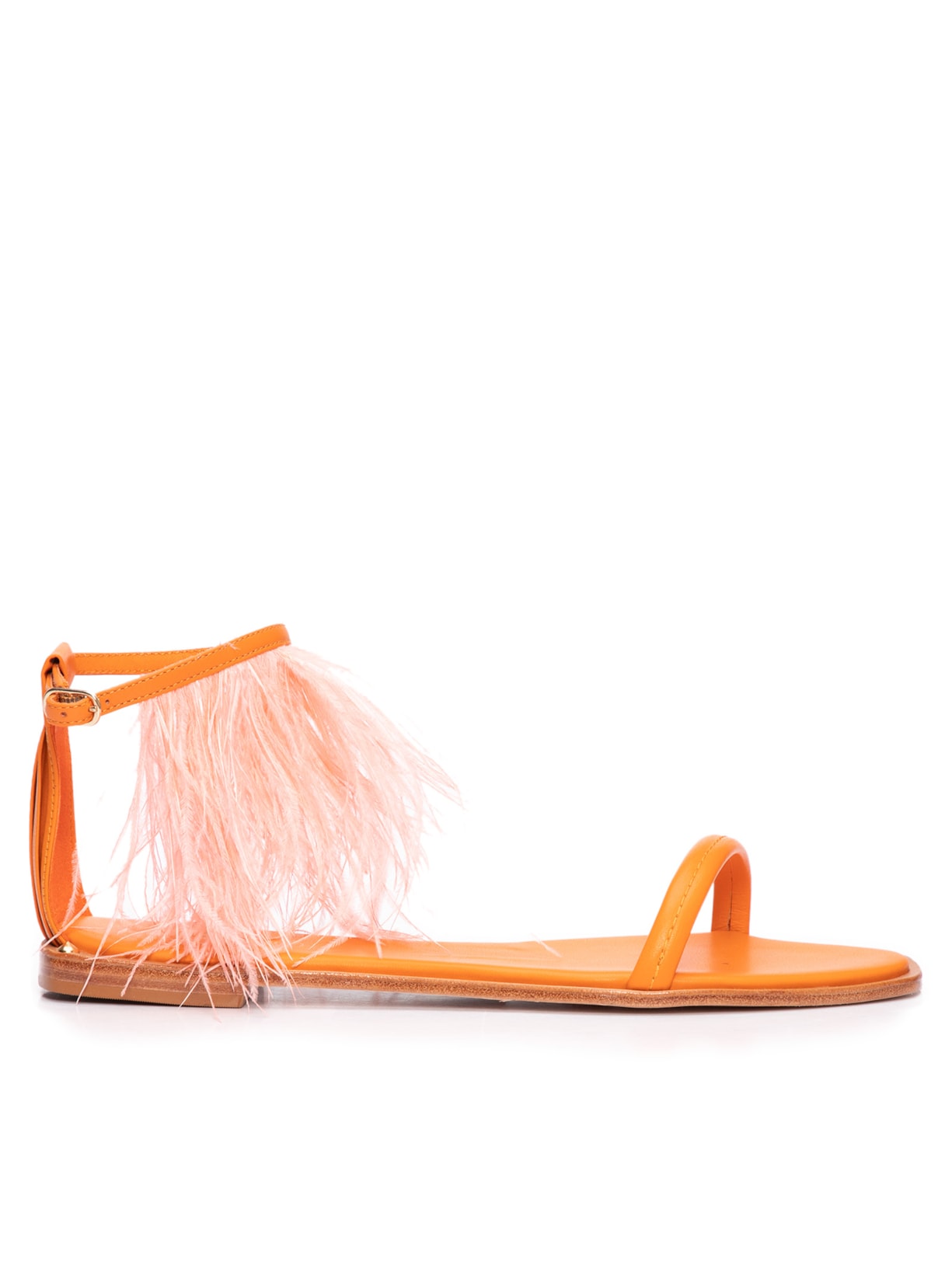 Sandália Feminina Rasteira Allegra Plumas - Laranja