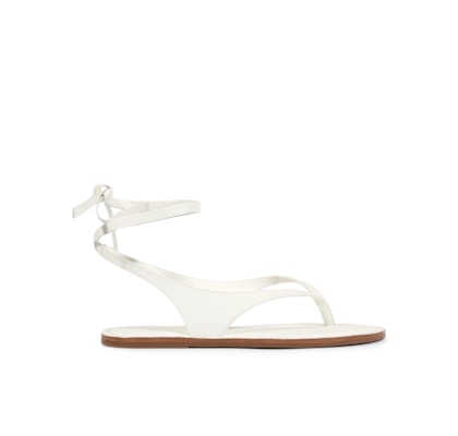 Sandália Feminina Rasteira Amarração Couro - Branco