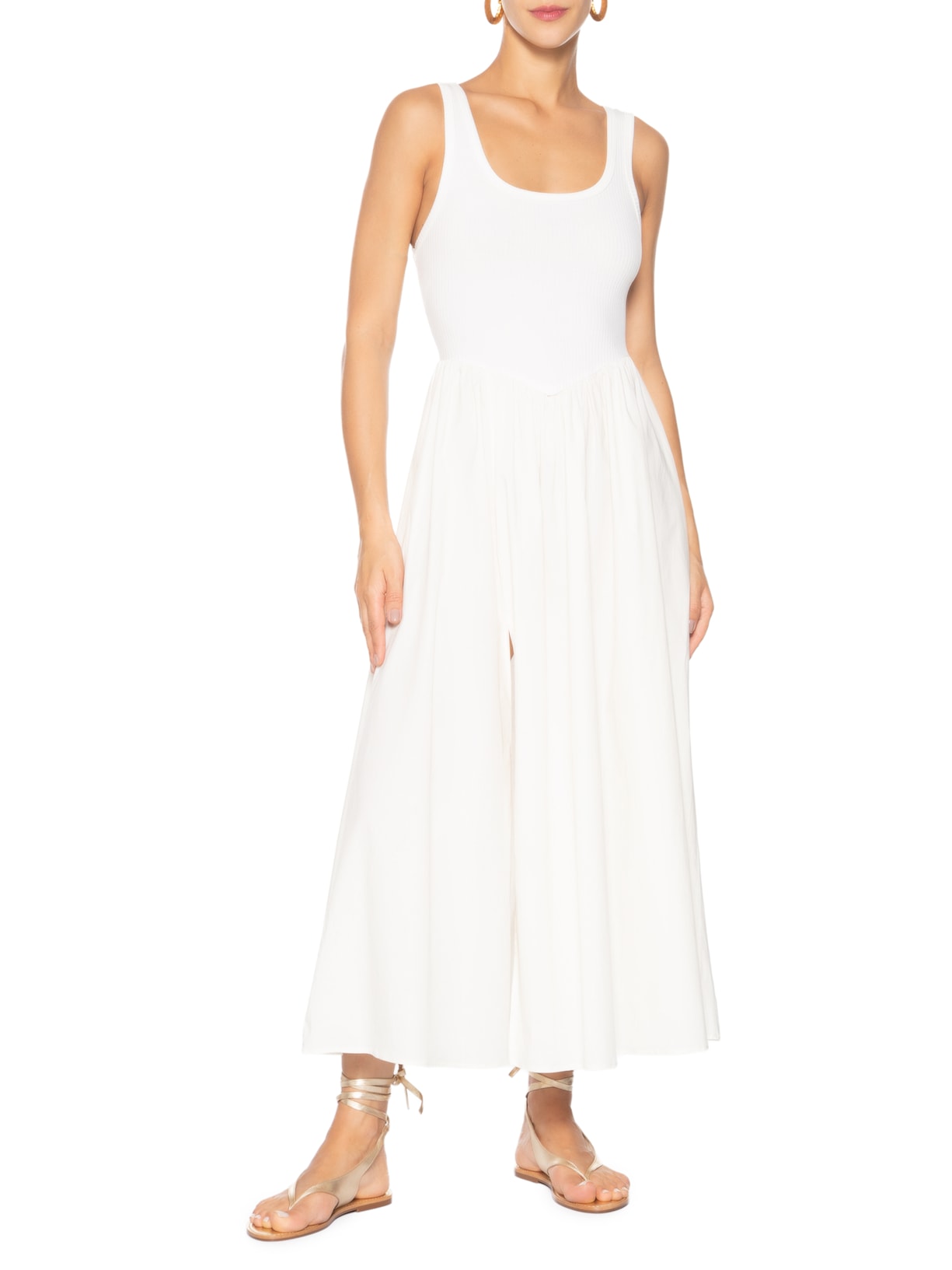 Sandália Feminina Rasteira Amarração Couro Dourado Schutz