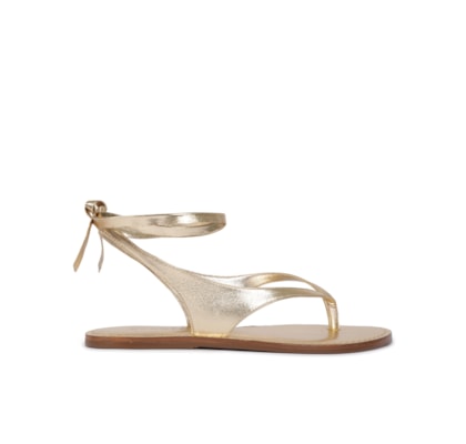 Sandália Feminina Rasteira Amarração Couro - Dourado