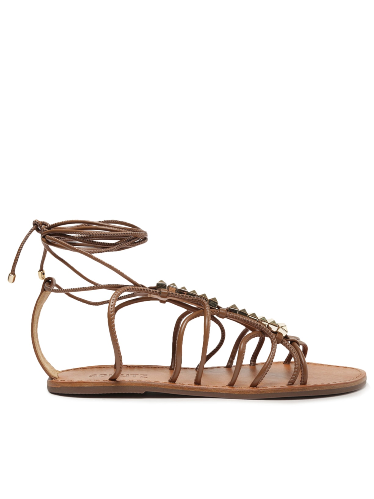 Sandália Feminina Rasteira Amarração Enfeite - Marrom