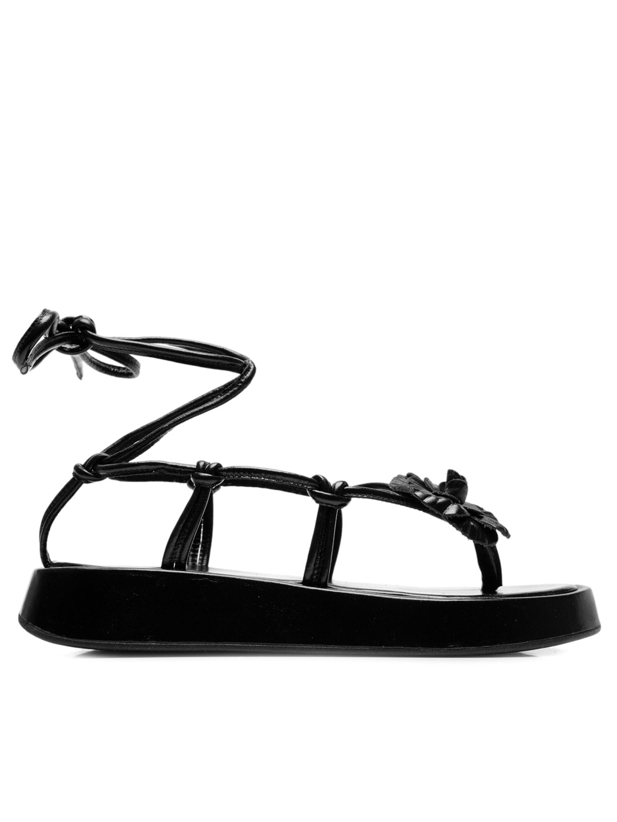 Sandália Feminina Rasteira Amarração - Preto